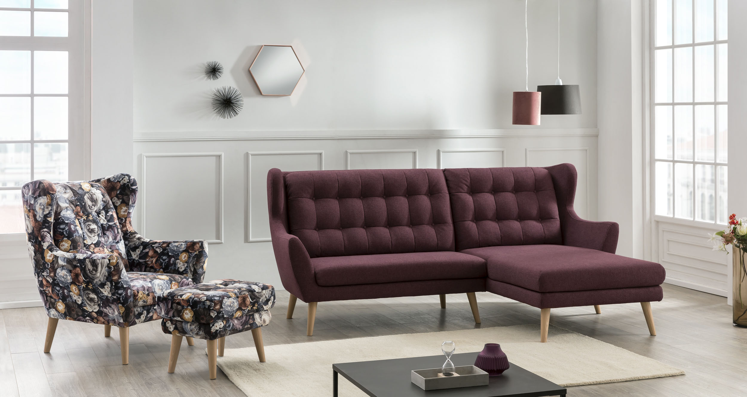 Home affaire Ecksofa "Louanne, L-Form" mit Holzfüßen
