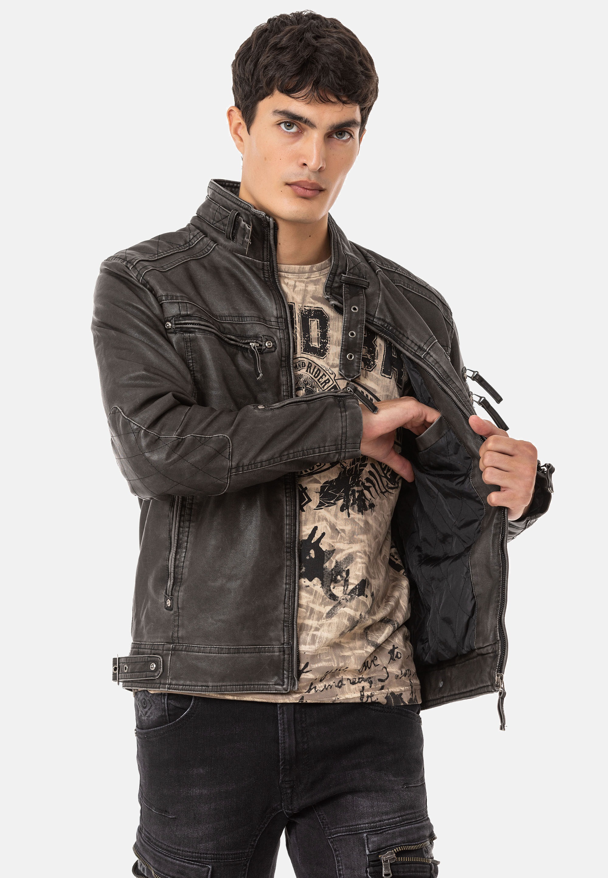 Cipo & Baxx Bikerjacke »Jacke«, ohne Kapuze, im unifarbenen Look