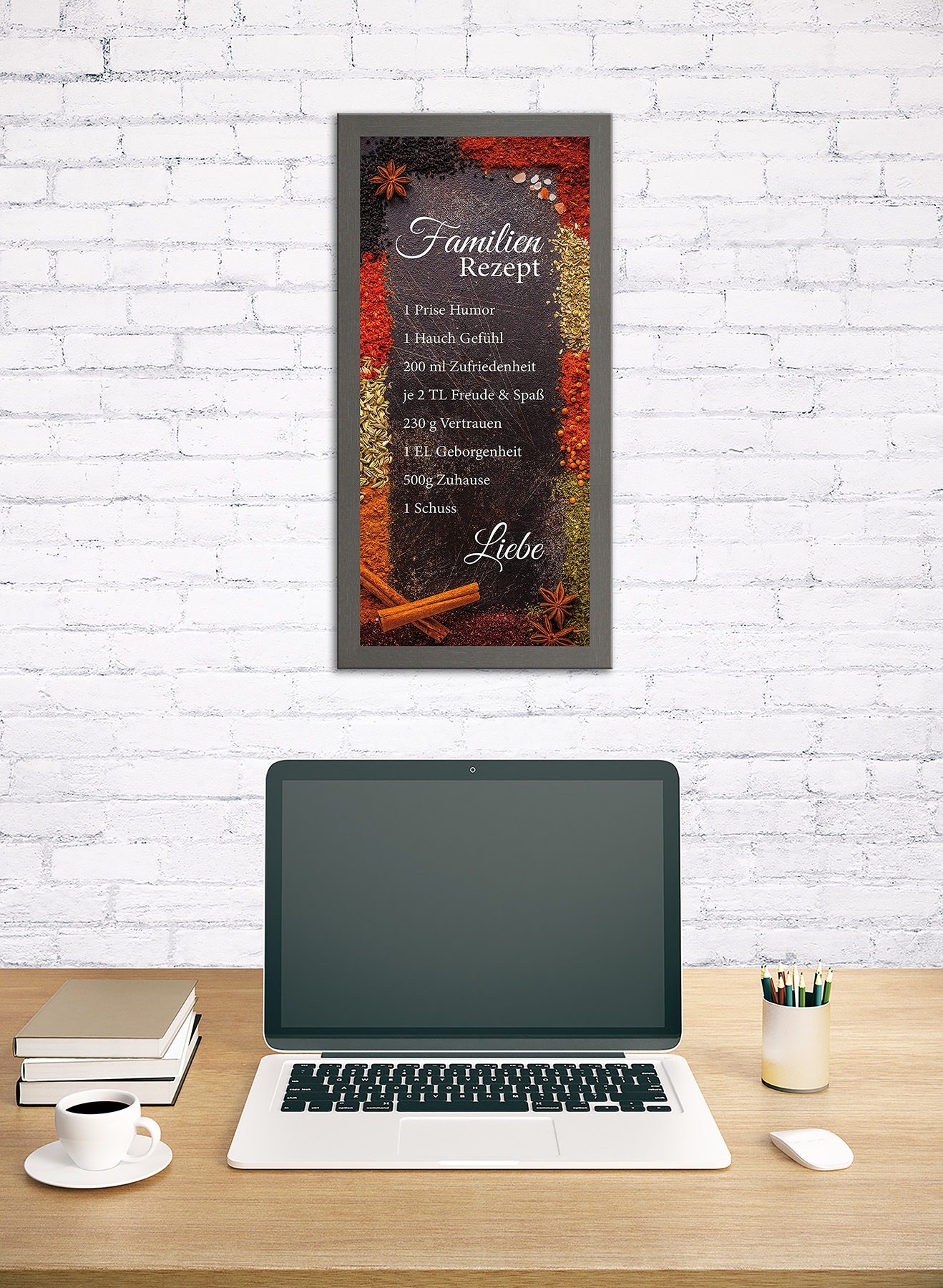 Bönninghoff Bild mit Rahmen »Wandbild gerahmt GEWÜRZE MIT FAMILIENREZEPT 23x49 cm – Wanddeko« Gewürze | Lebensmittel | Sprüche | Sprüche & Texte 1 Stk. tlg. mit dekorativem Rahmen