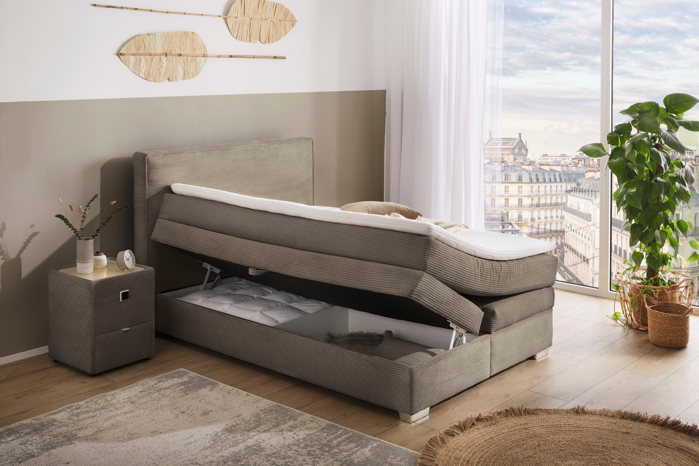 Jockenhöfer Gruppe Boxspringbett »Arabella, 2x 70er Boxen mit Stauraum«, Wende-Bonell-Federkern-Matratze (H2/H3), inkl. Topper