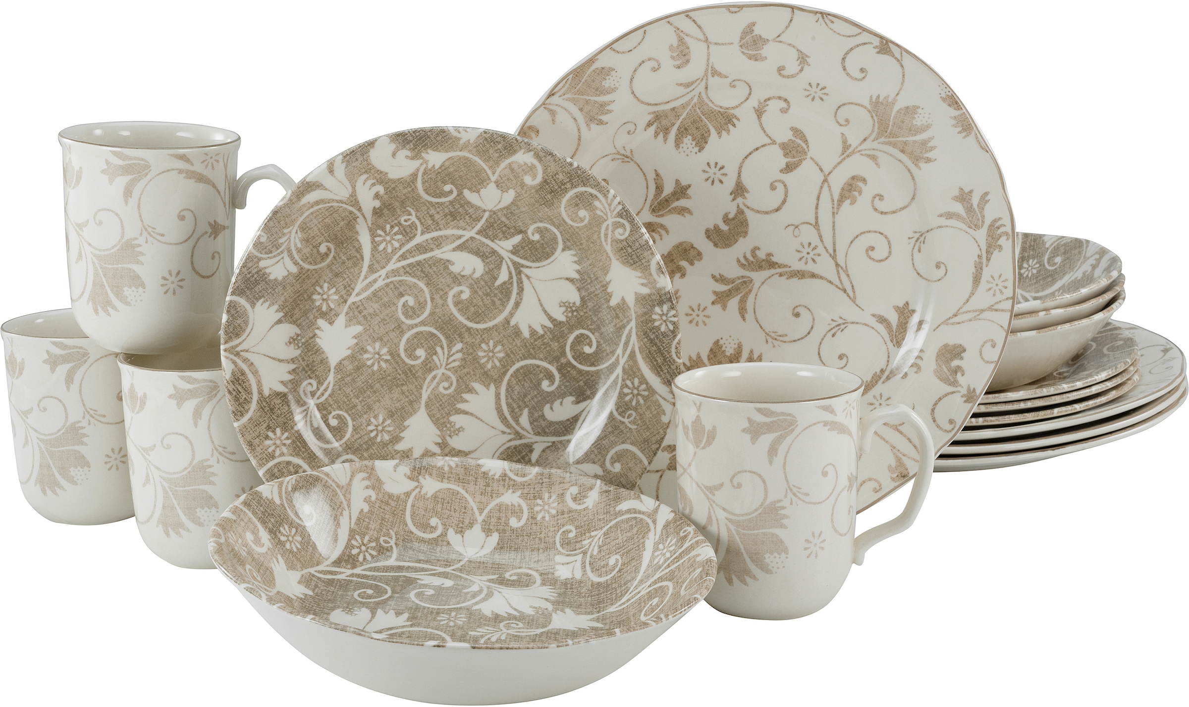 4 16 Kombiservice Damask«, für Tafelservice Teile, für oppulentes Kaffeeservice 16 »Geschirr-Set Rankenornament, und Personen CreaTable Personen), BAUR (Set, tlg., im Set, 4 Service, |