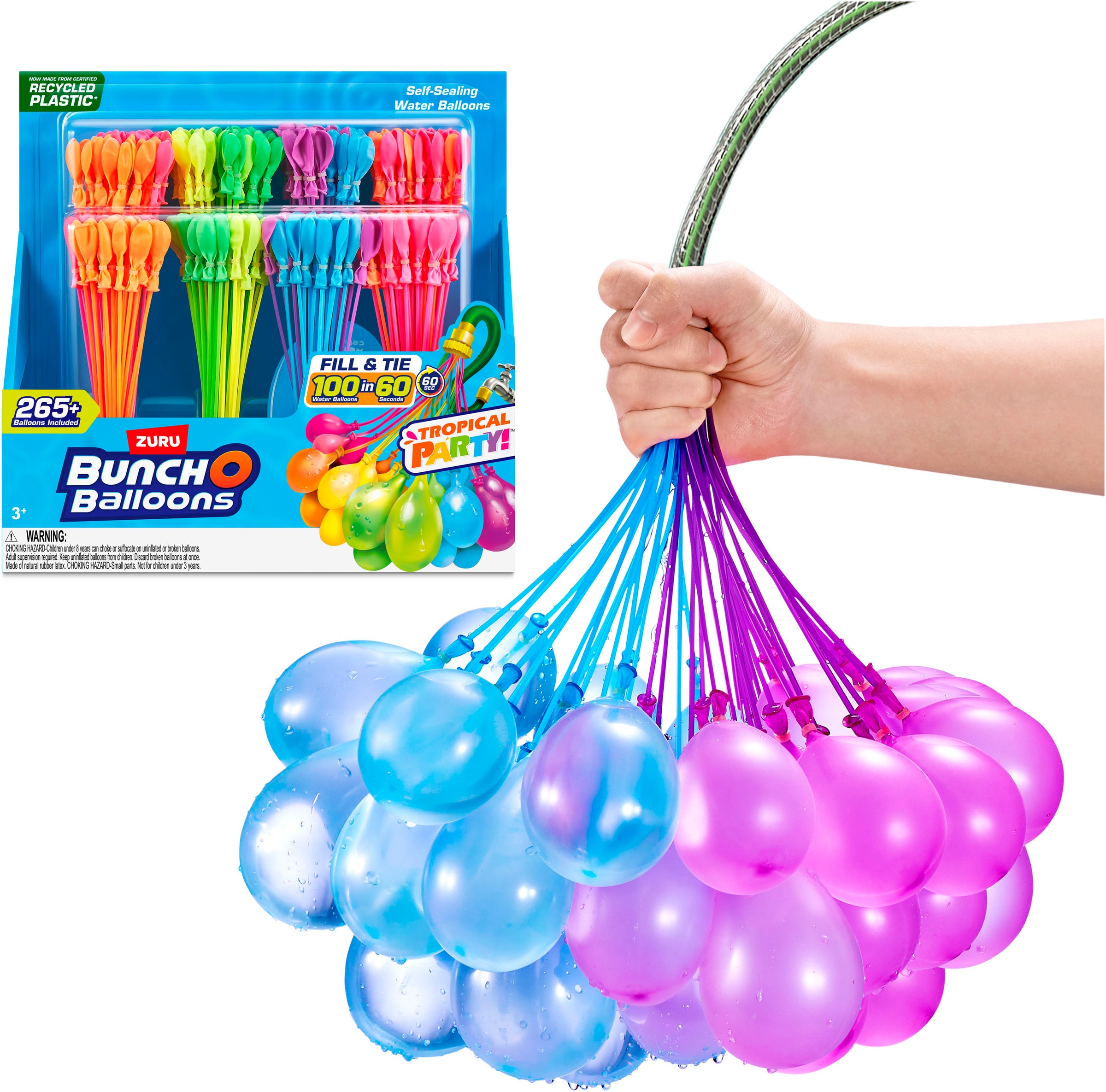 Bunch O Balloons Badespielzeug »Bunch O Balloons, 8er Pack 265+ Wasserballons Tropical Party«, aus recyceltem Material