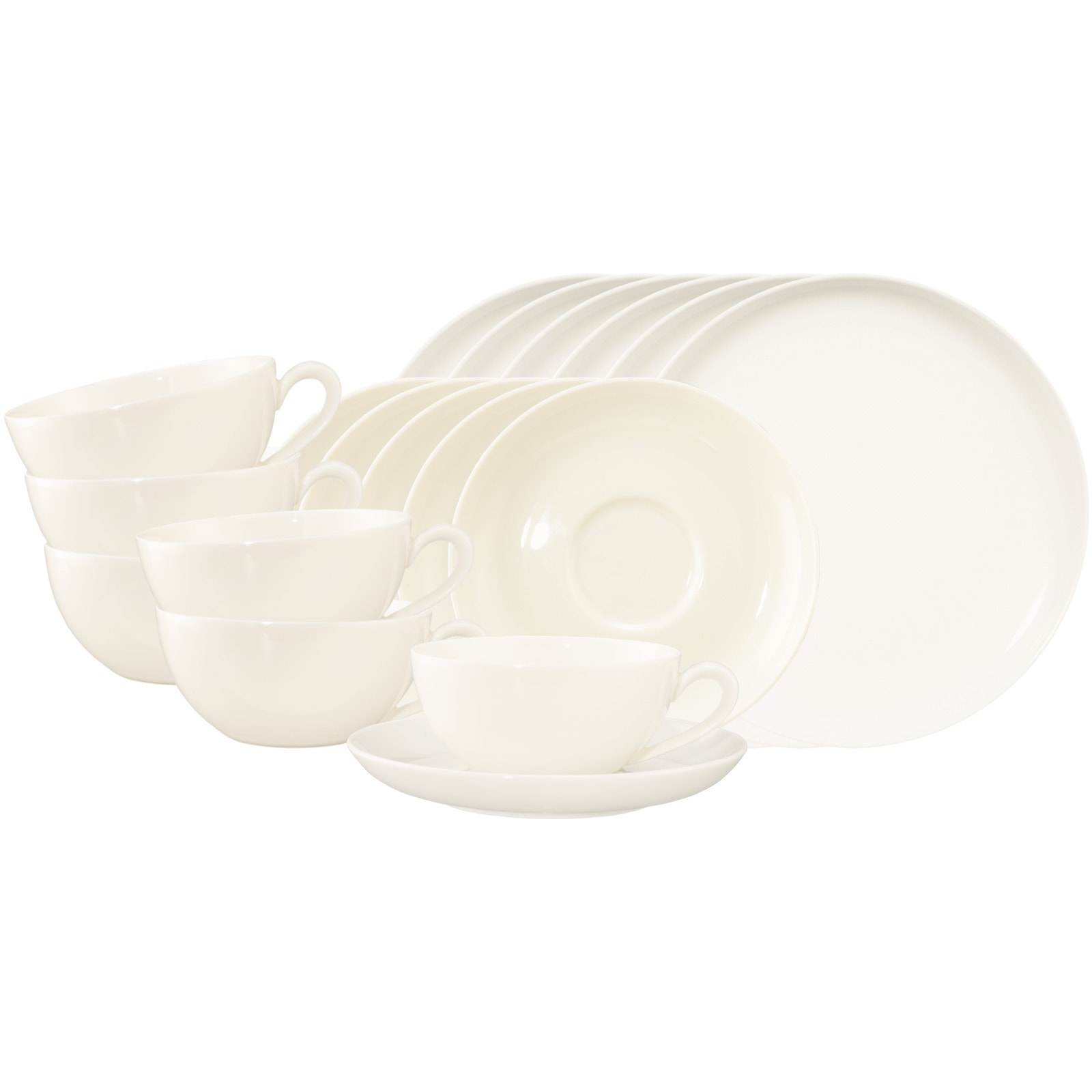 Seltmann Weiden Geschirr-Set "Tee-Set Savona Fine Diamond 18er Set creme" Spülmaschinenfest, Mikrowellensicher, Ofenfest