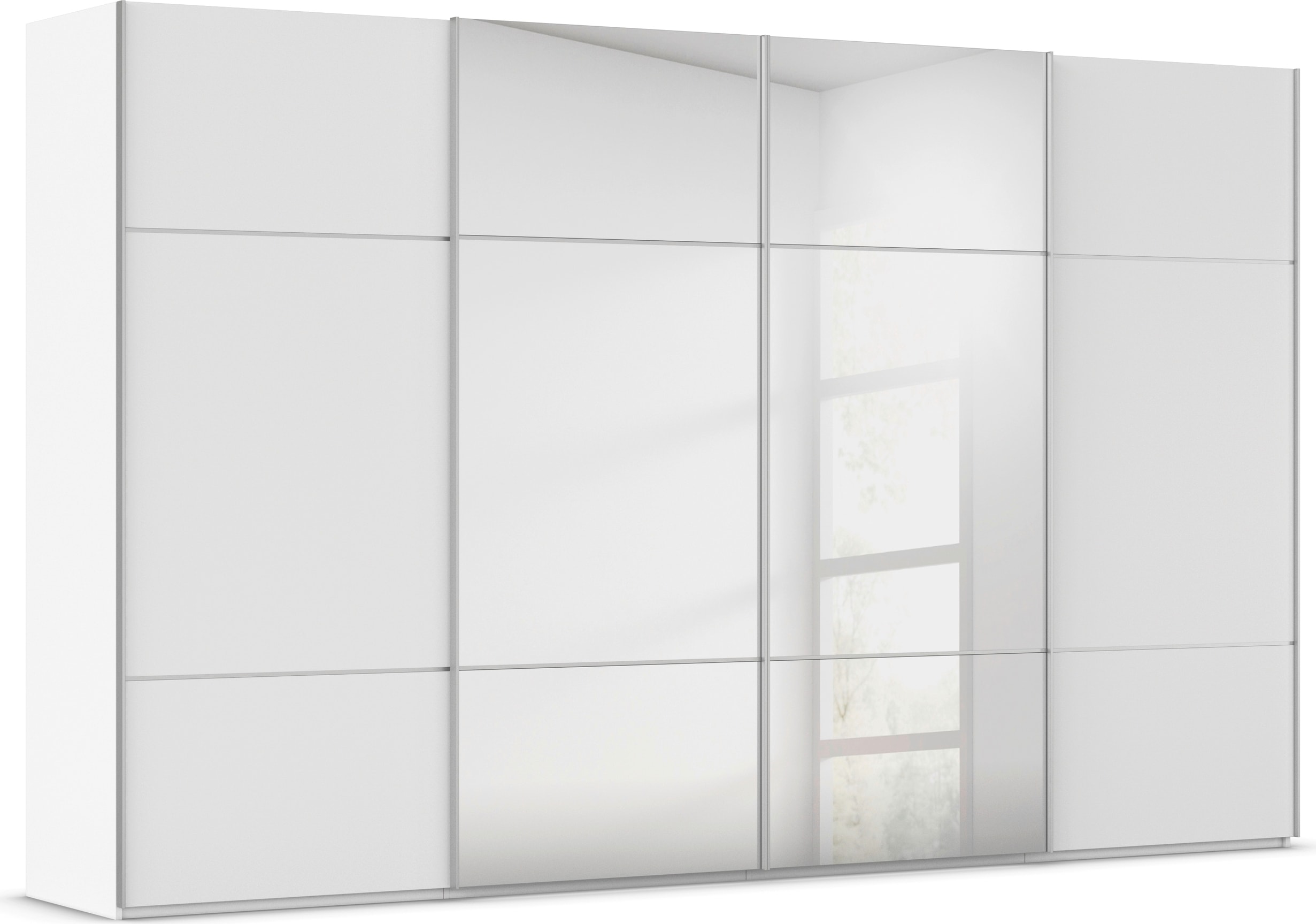 rauch Schwebetürenschrank "Kleiderschrank Schrank Garderobe Schlafzimmerschrank SCALE-TRIO" edle dreigeteilte Front mit 2 Zierleisten und Spiegel MADE IN GERMANY