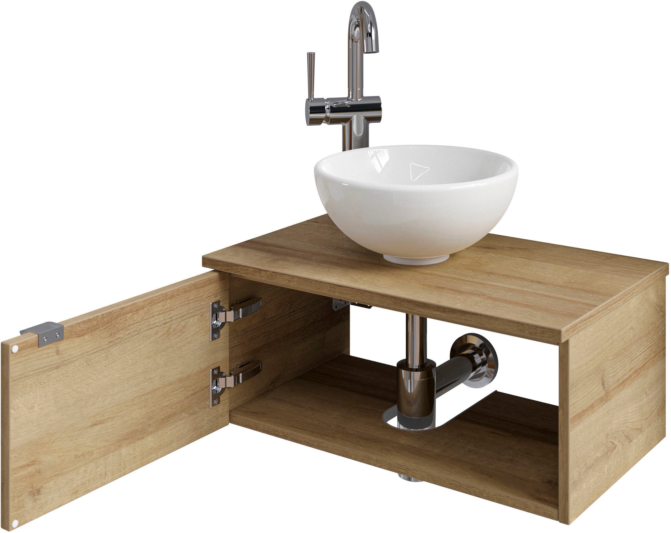 Saphir Waschtisch »Serie 6915 Waschschale mit Unterschrank für Gästebad, Gäste WC«, 61 cm breit, 1 Tür, offenes Fach, kleine Bäder, ohne Armatur