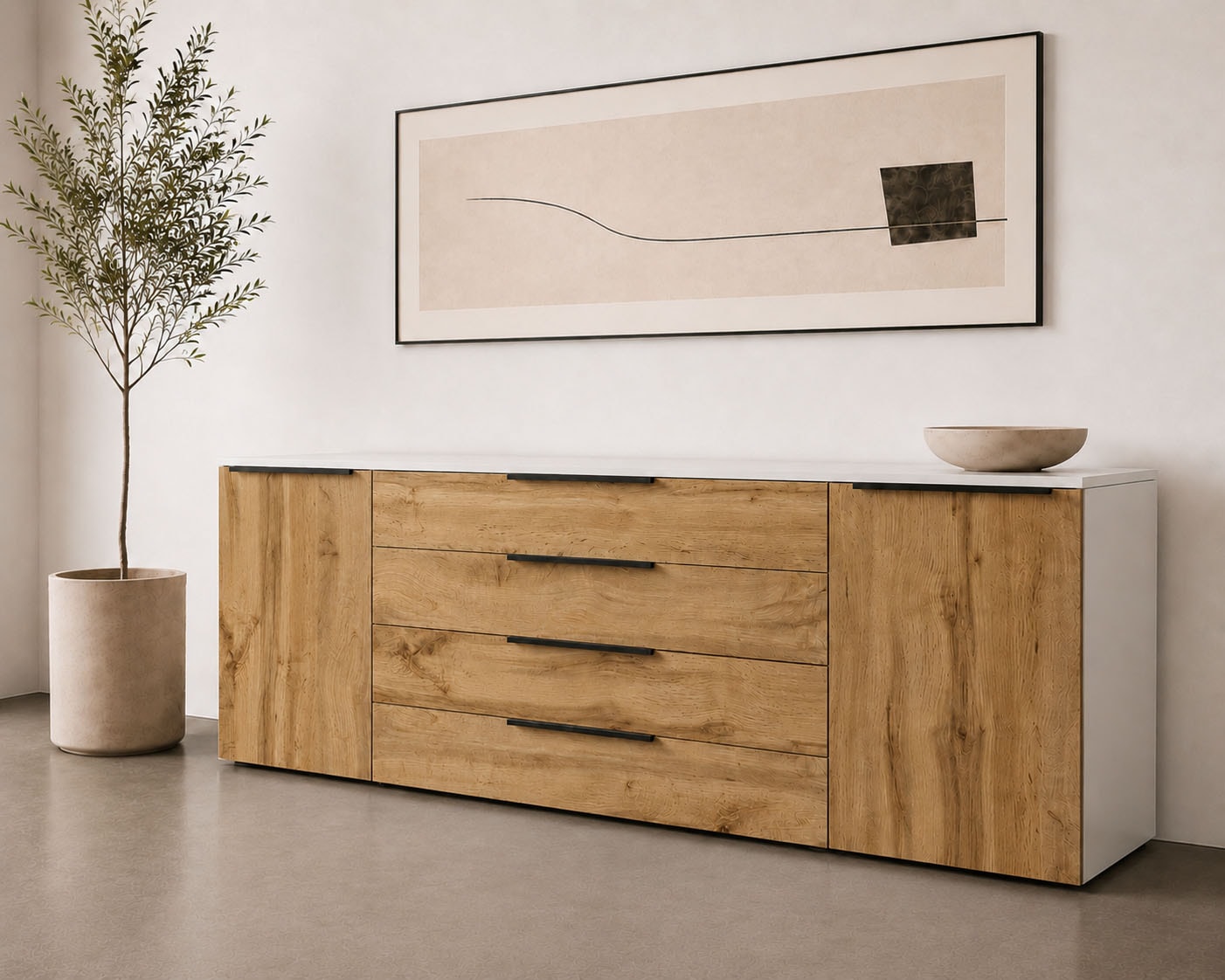 borchardt Möbel Sideboard "Tom, moderne Kommode mit Metallgriffen, 200cm breit" 2 Türen, 3 Schubfächer, Metallgriffe anthrazit