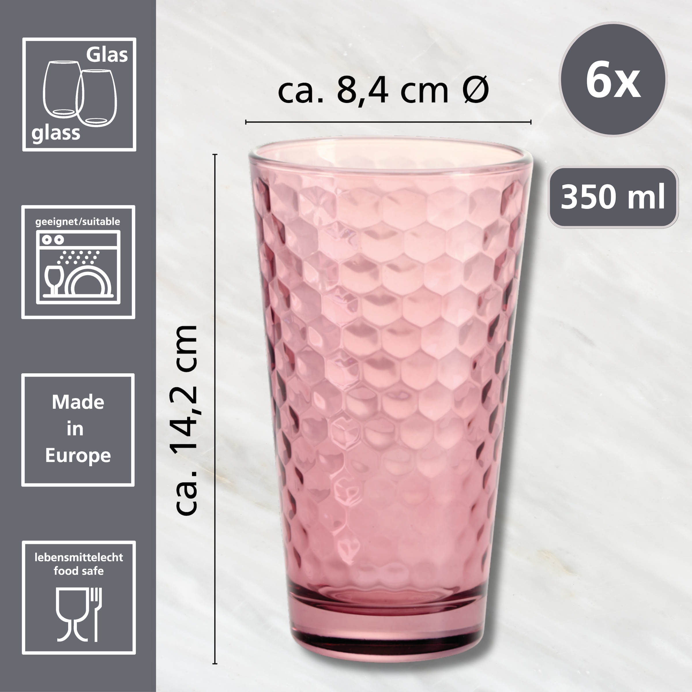 Ritzenhoff & Breker Longdrinkglas »Favo«, (Set, 6 tlg.), 6er Set, je 350 ml