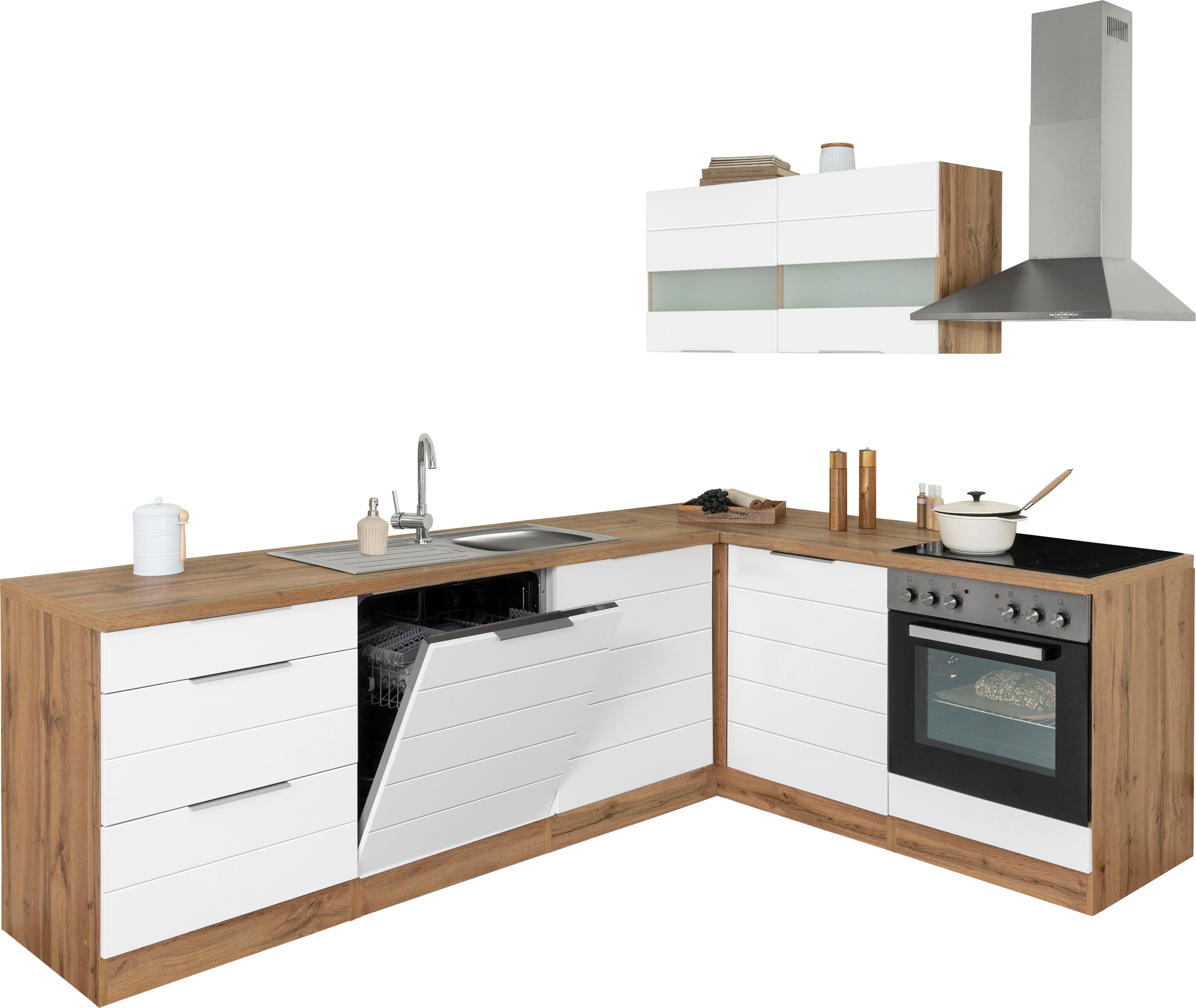 KOCHSTATION Winkelküche »KS-Luhe«, Stellbreite 240x180 cm, wahlweise mit oder ohne E-Geräten, MDF-Fronten