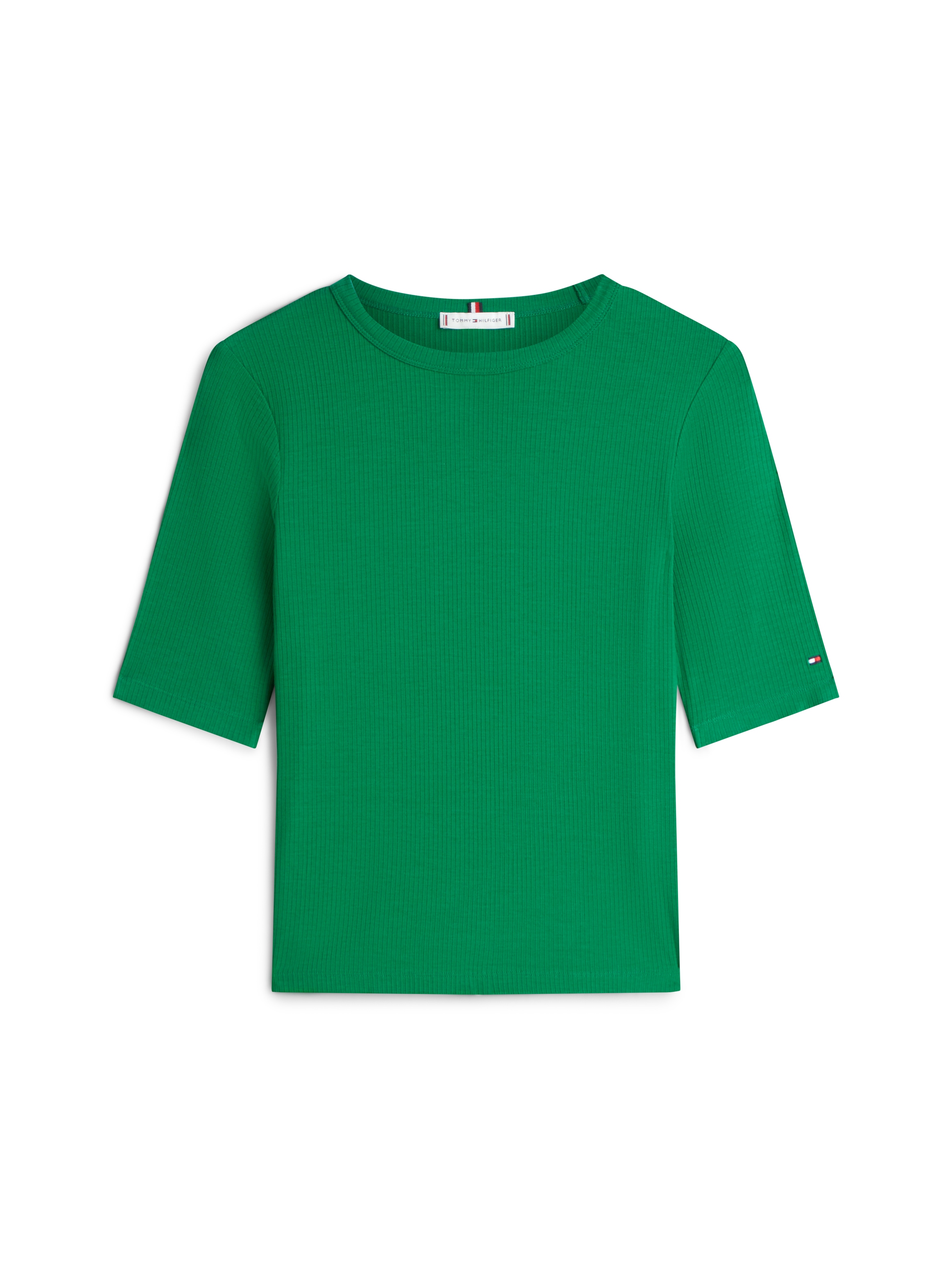 Tommy Hilfiger Kurzarmshirt »SLIM 5X2 RIB C-NK 1/2 SLV mit Rundhals und Rippstruktur« unifarben, casual, slim fit, Viskosemix, Rundhals