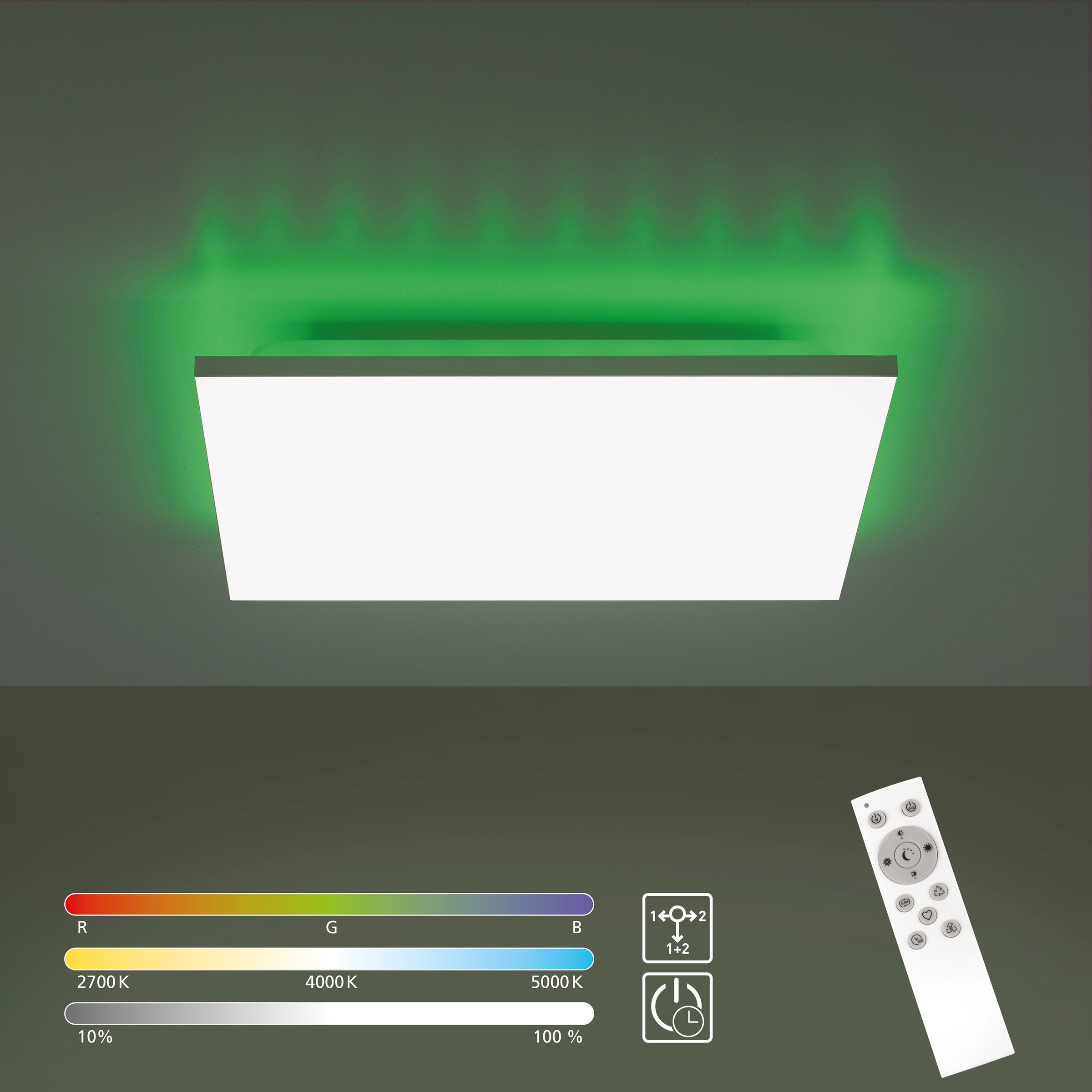 my home LED Deckenleuchte »Floki«, 2 flammig-flammig, rahmenlos, mit CCT 17W+1,8W Rainbow RGB, 45x45cm