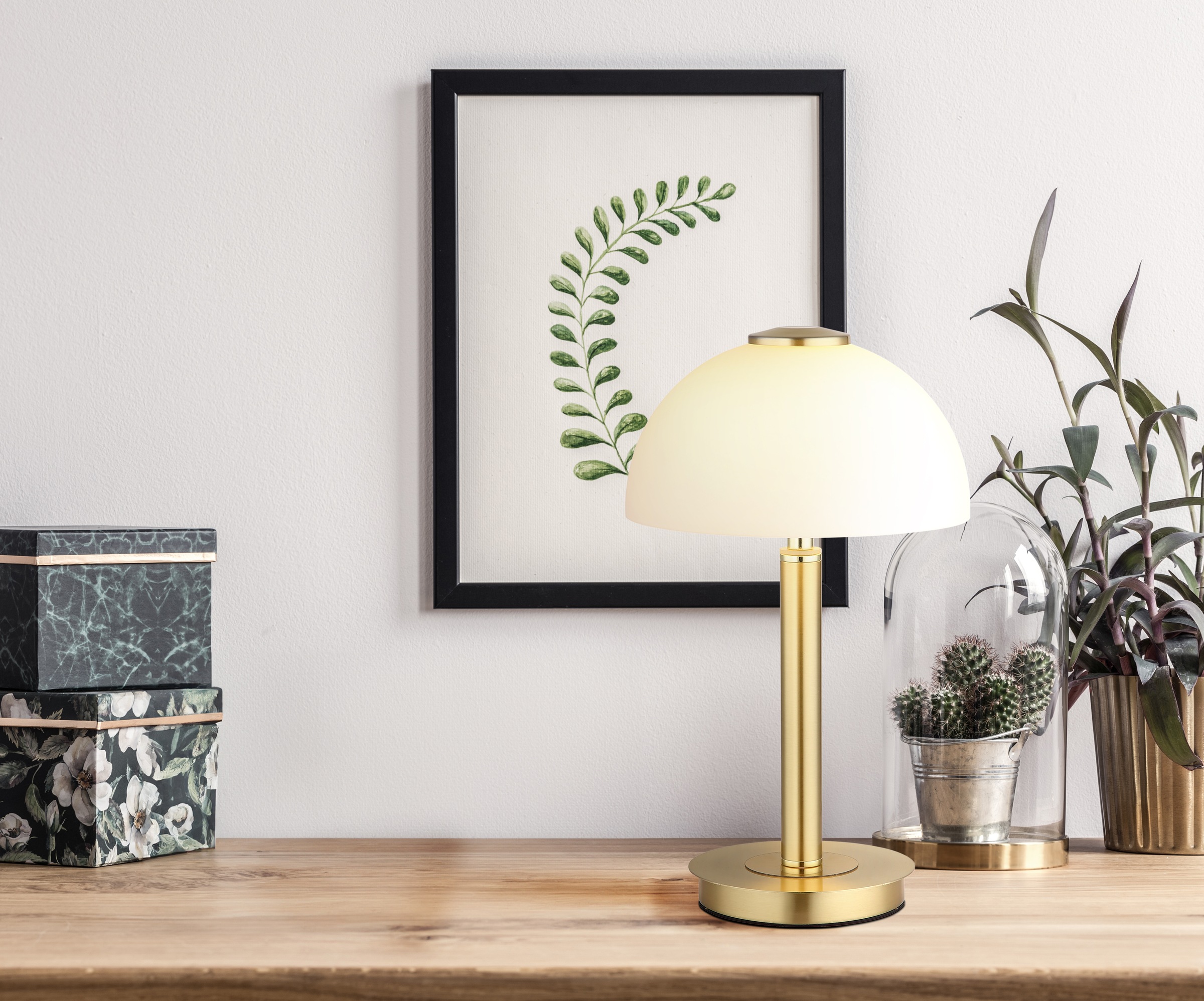 GLOBO LIGHTING Tischleuchte »ULDIN« LED-Modul 1 Stk. Warmweiß Tischleuchte Messing, Glas opal, Touchdimmer, LED 7W