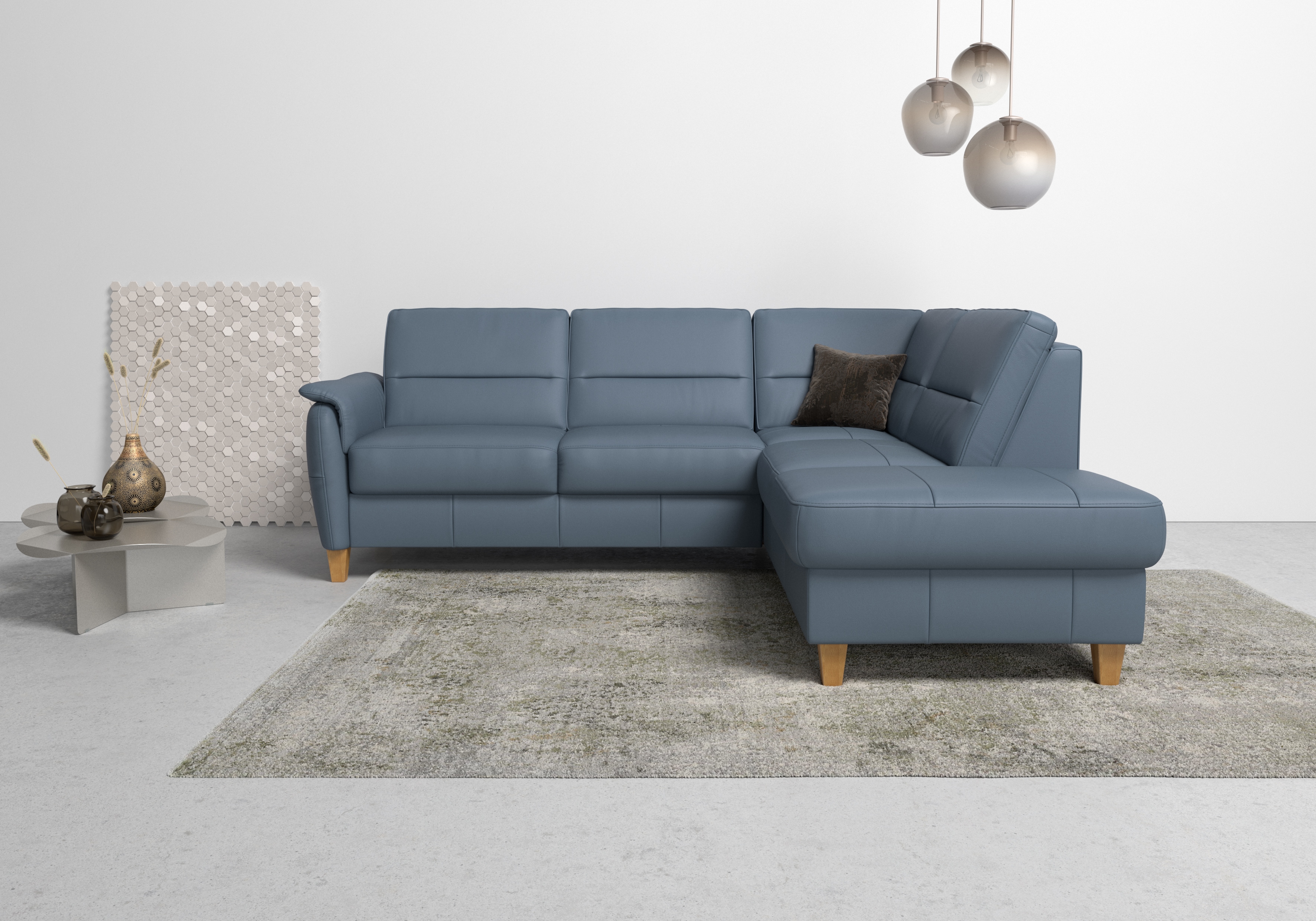 Home affaire Ecksofa "Palmera, L-Form, B: 236 cm, Bettfunktion & Bettkasten wählbar" Federkern-Polsterung, Sitzhöhe 48 cm, handgefertigt, stilvolles Design