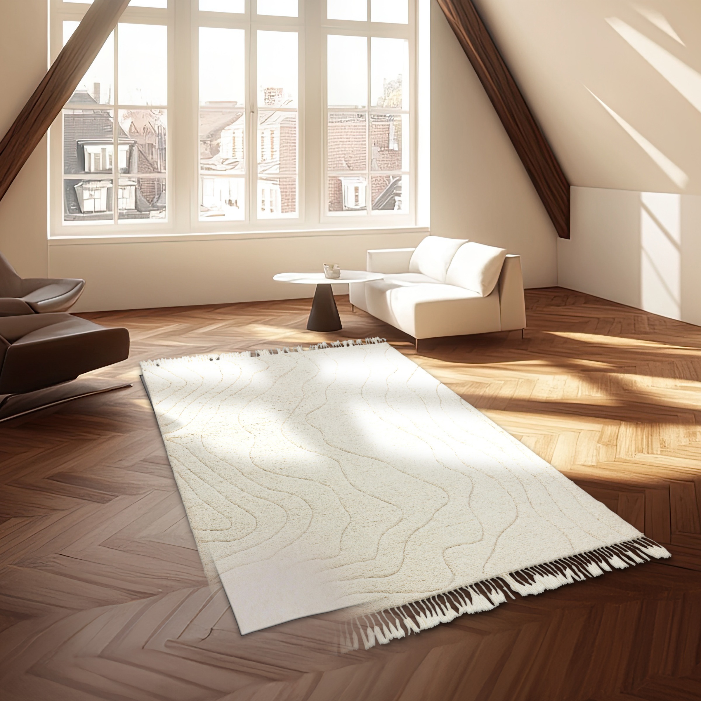 SCHÖNER WOHNEN-Kollektion Wollteppich »Liora« rechteckig 20 mm Höhe reine Wolle, Linien, mit Fransen, Ton in Ton, Wohnzimmer