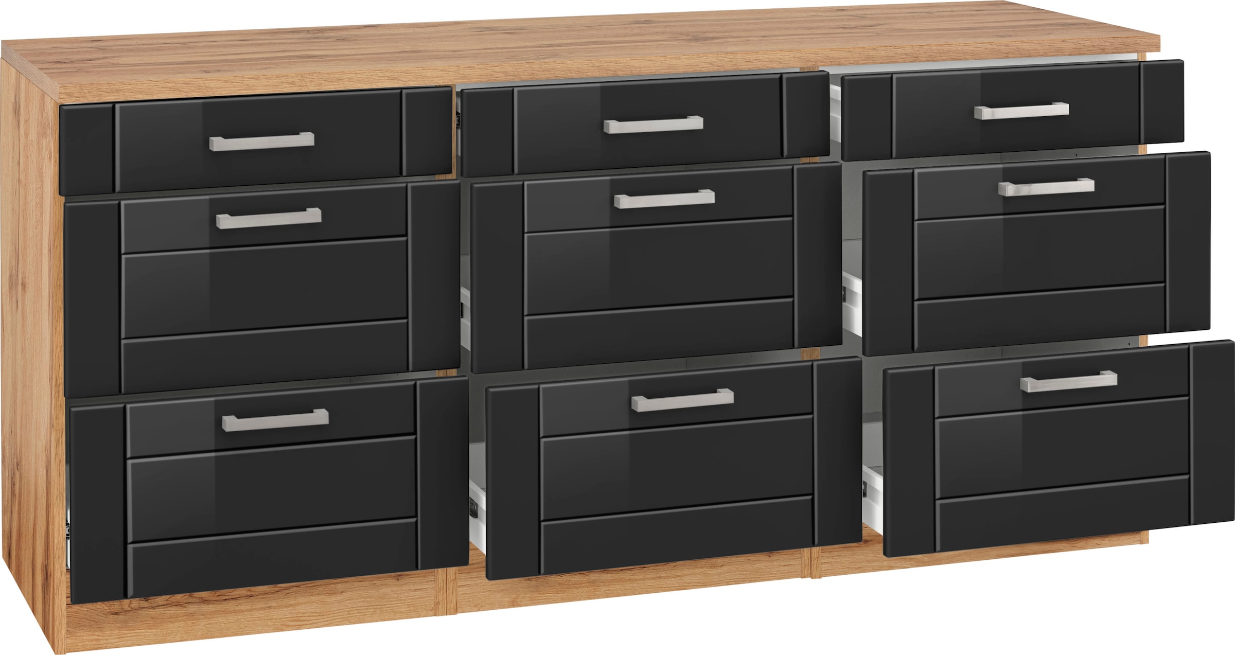 KOCHSTATION Unterschrank »KS-Tinnum«, 180 cm breit, Metallgriffe, MDF Fronten, mit 3 Schubkästen, 6 Auszüge