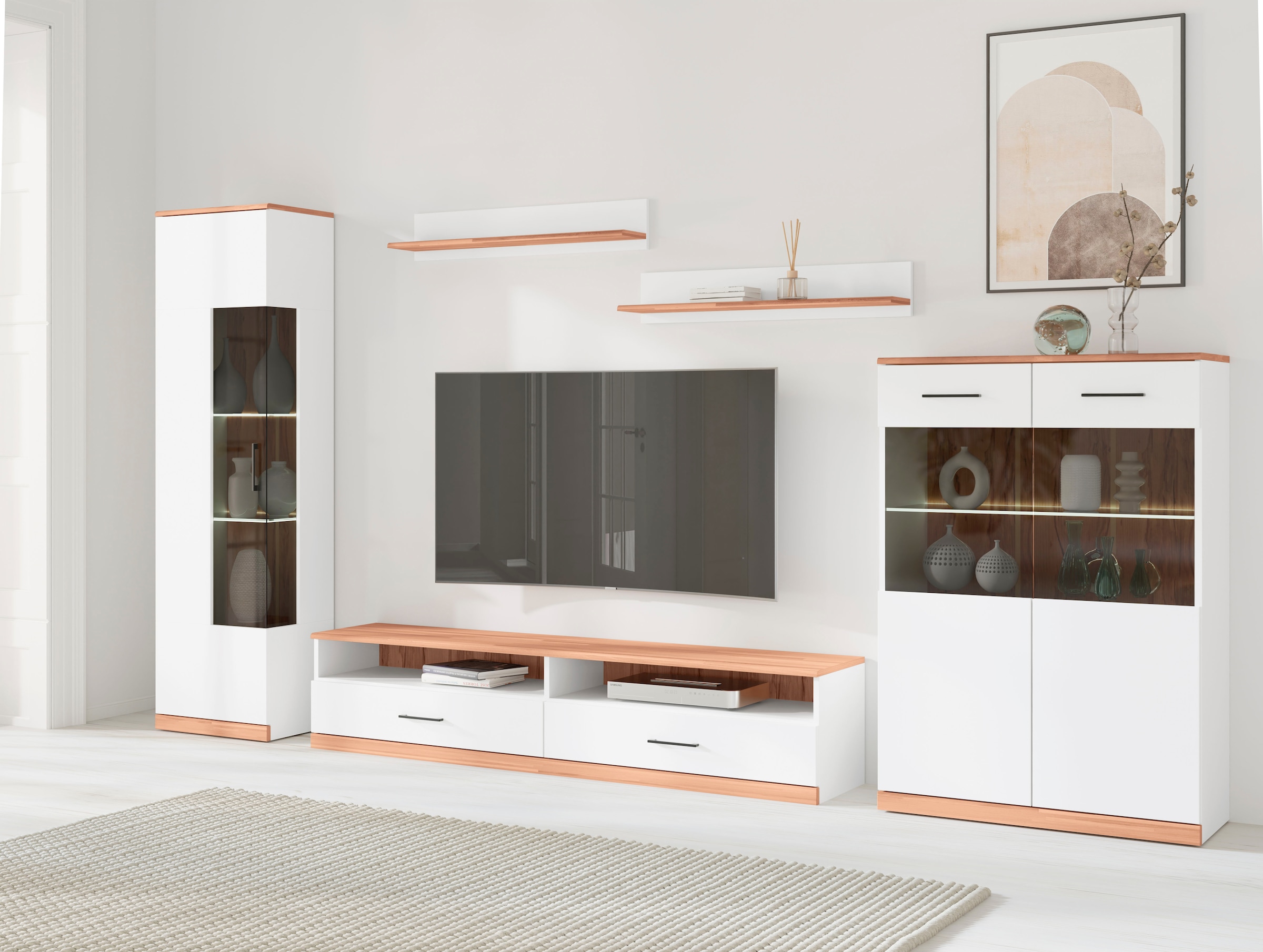 OTTO home Wohnwand "Ribe: 5teilig, Breite: 280cm,Fronten aus Massivholz,Korpus aus Melamin" 5 Stk. tlg.