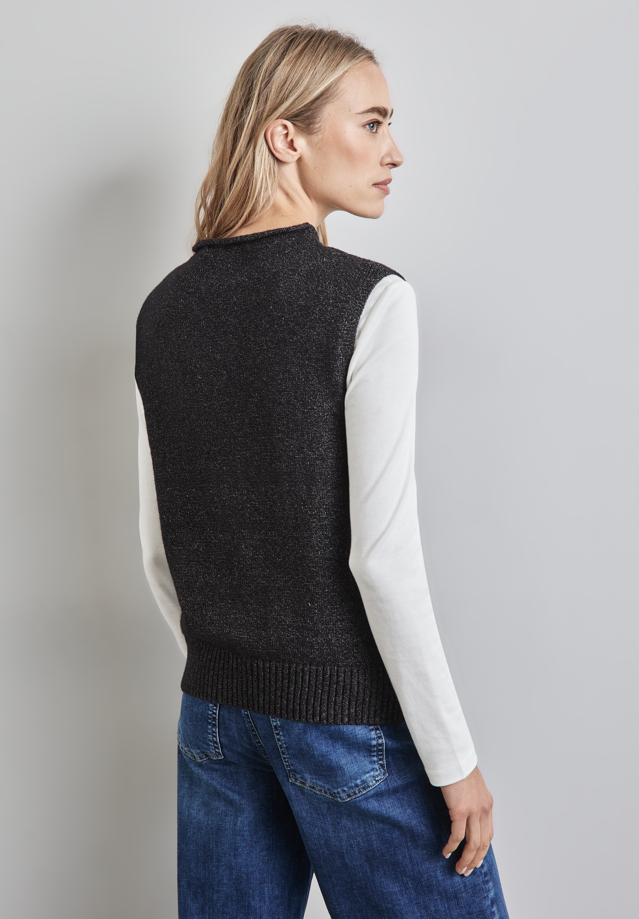 STREET ONE Kurzarmpullover, mit Stehkragen