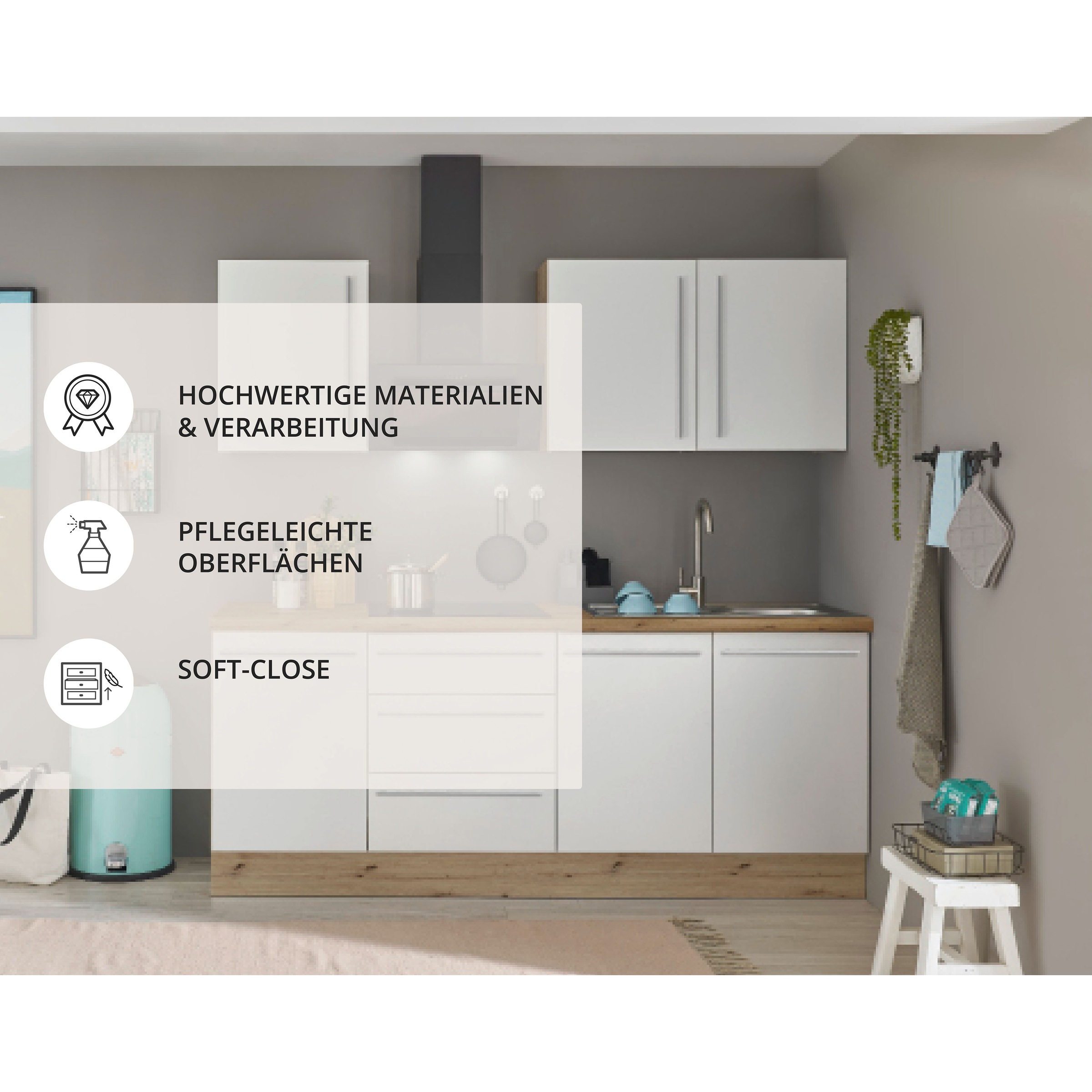 KOCHSTATION Küchenzeile »Florida« Breite 210 cm, Softclose für Türen und Schubkästen, ohne E-Geräte