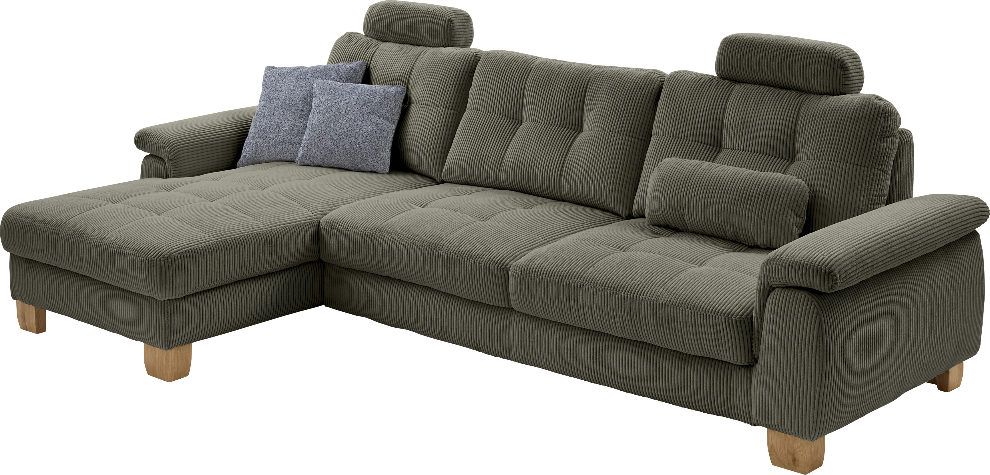 Die PlanBar Ecksofa "PP-LA19101 L-Form, Breite 316 cm" wahlweise mit Schlaffunktion und verstellbaren Kopfstützen, in Cord