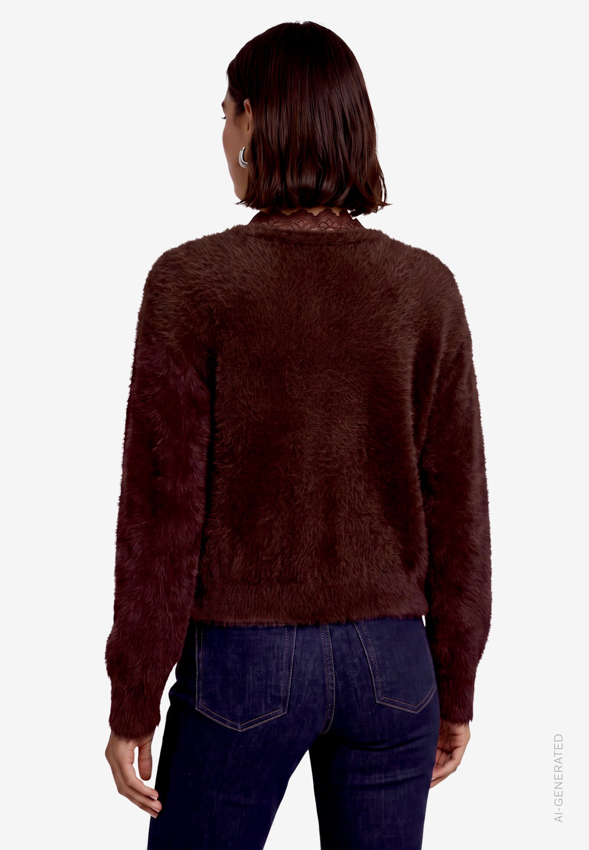 Zero Strickpullover Flauschige Strickjacke mit Spitze