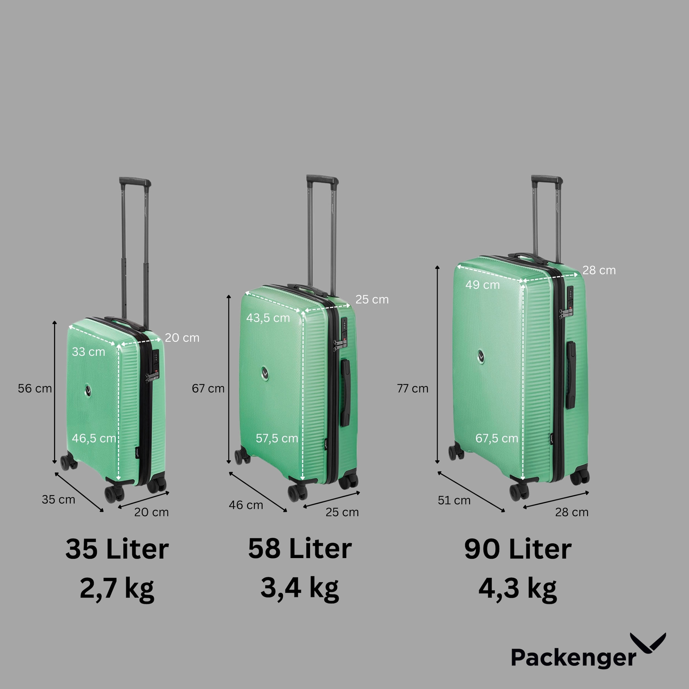 Packenger Kofferset »Macario«, (Set, 3 tlg., Koffer M, L, XL), Travel-Set, Reiseset, Koffer klein mittel groß, Trolleyset