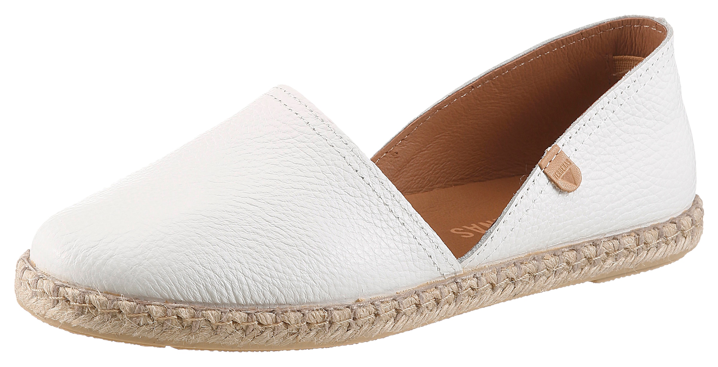 Espadrille VERBENAS "CARMEN", Damen, Gr. 35, weiß, Leder, unifarben, Basic, Schuhe Espadrille, Slipper, Sommerschuh, Urlaubsschuh, Flat mit Rahmennaht