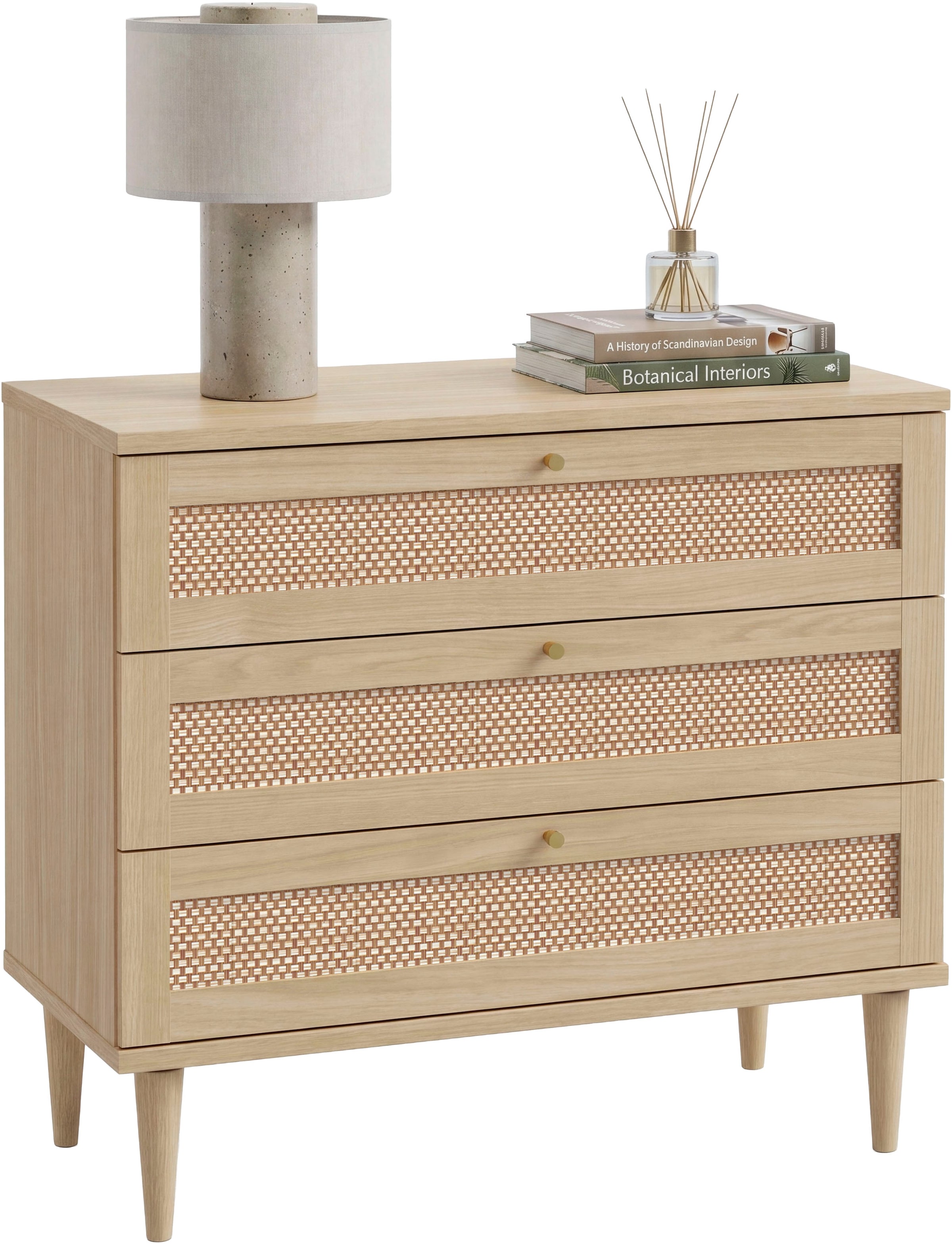 OTTO home Kommode »ELLIAN mit Wiener Geflechtoptik, 3 Schubkästen« Holzfüße, Metallgriffe, Made in EU, viel Stauraum