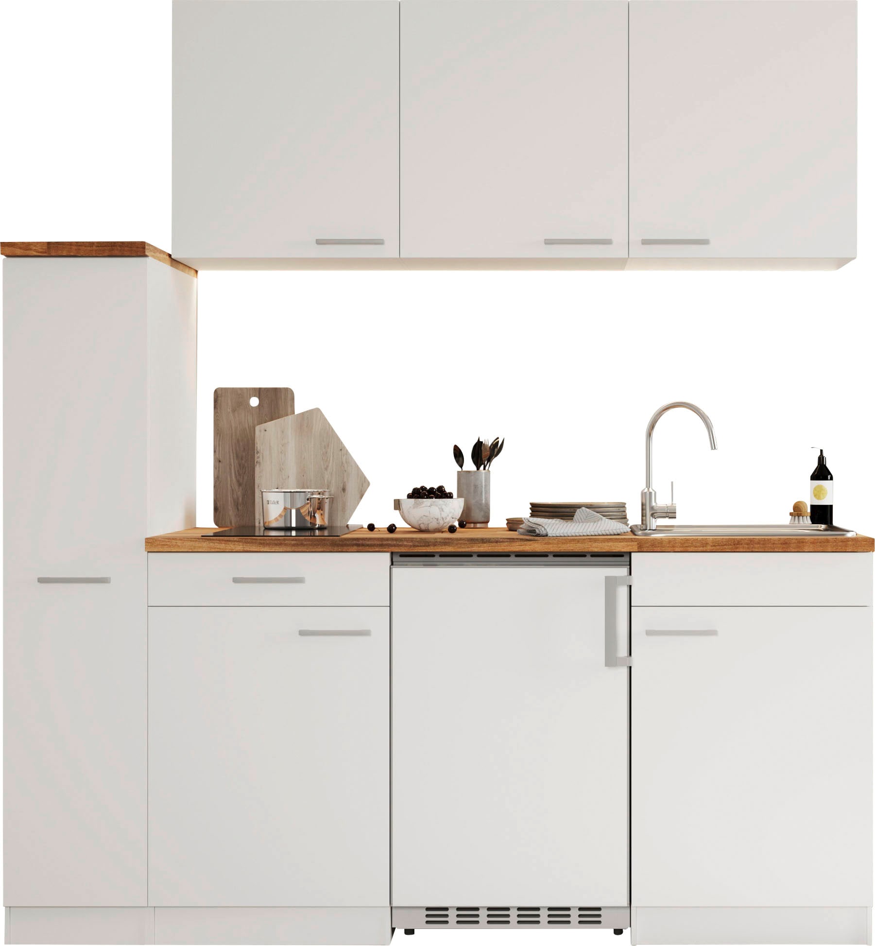 RESPEKTA Küche "Luis, mit Glaskeramikkochfeld, wahlweise mit Mikrowelle, Korpus Weiß,", Breite 180 cm