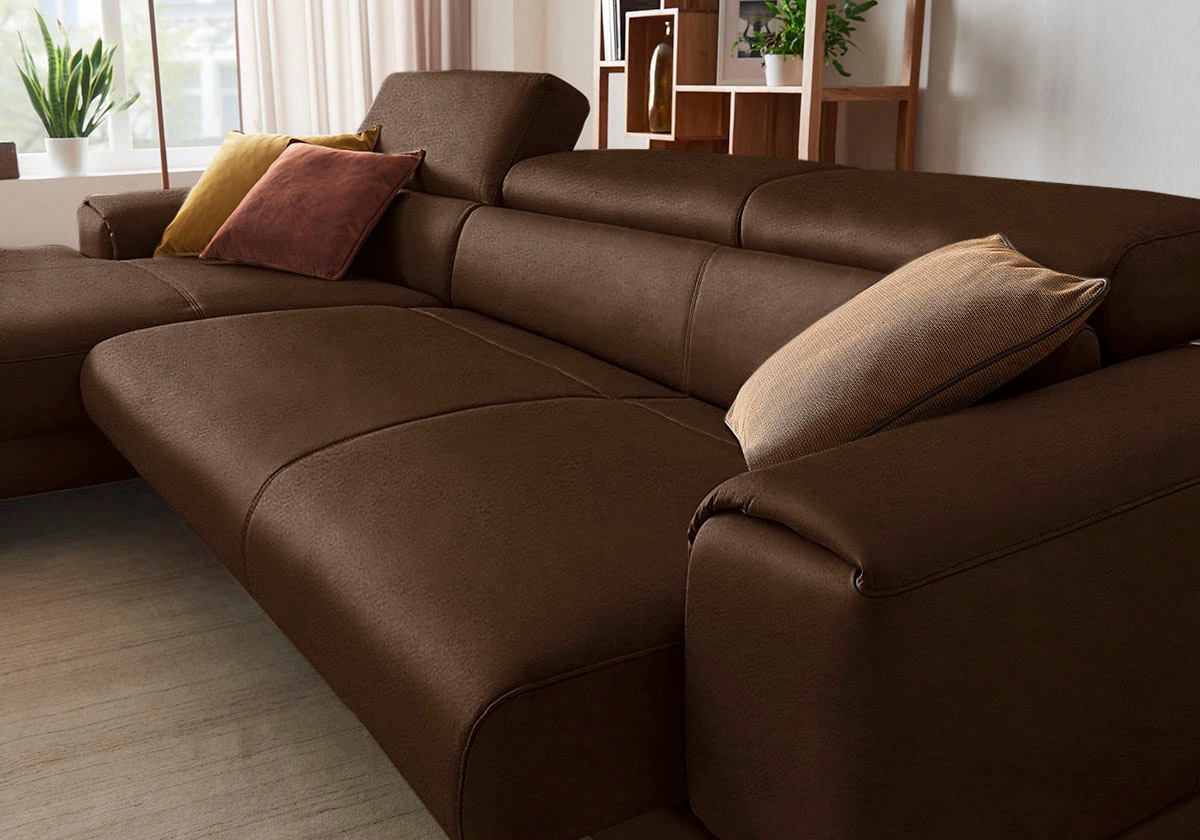 W.SCHILLIG Ecksofa »piedroo, Designsofa mit tollem Sitzkomfort, bequem und elegant, L-Form«, Kopfteilverstellung, wahlweise mit Sitztiefenverstellung, Breite 343cm