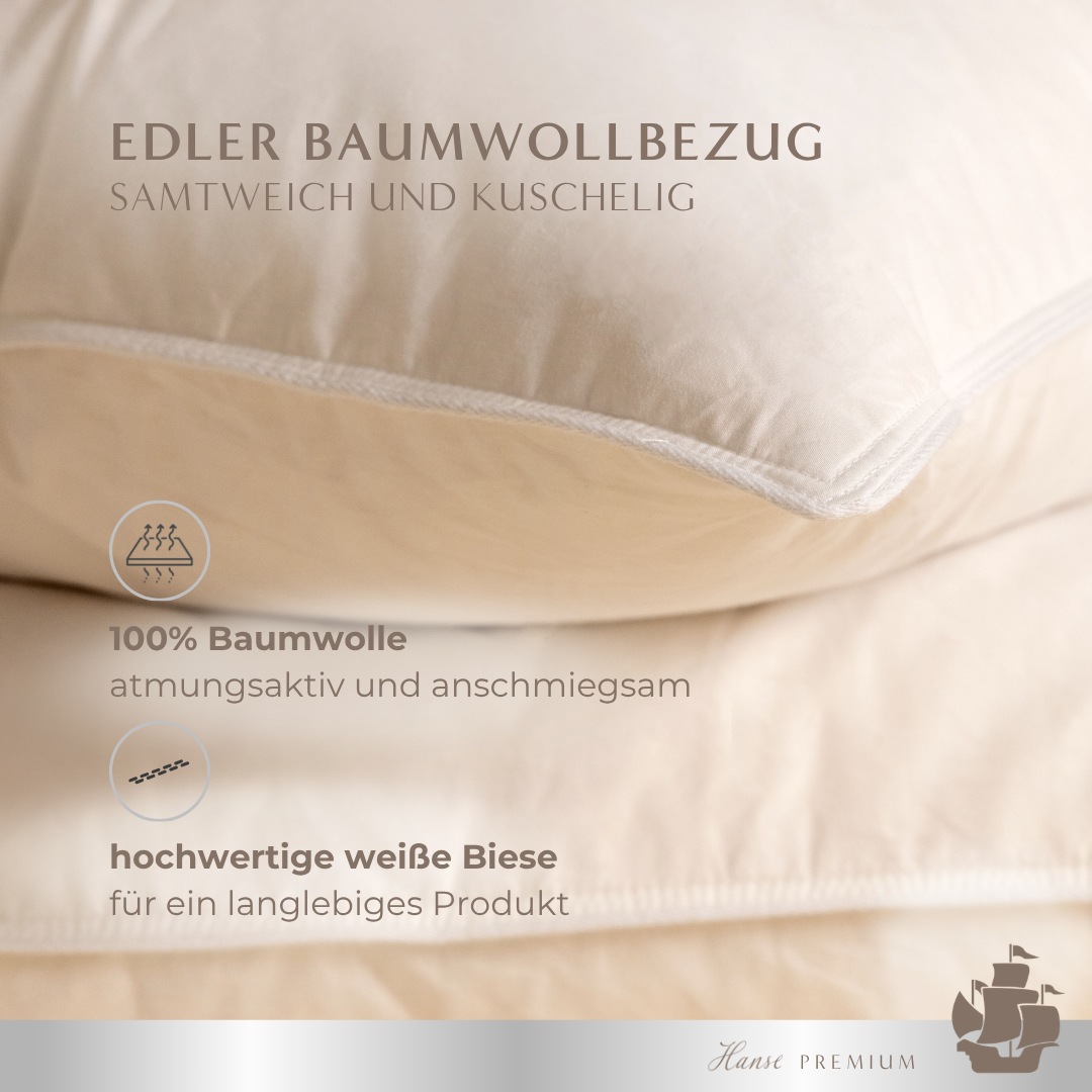 Hanse mit Kogge Seitenschläferkissen »Hanse Premium, Federn & Daunen, Luxushotelqualität, Made in Germany« hochwertig gefülltes Kissen, Stillkissen, Baumwollbezug 40x145 cm