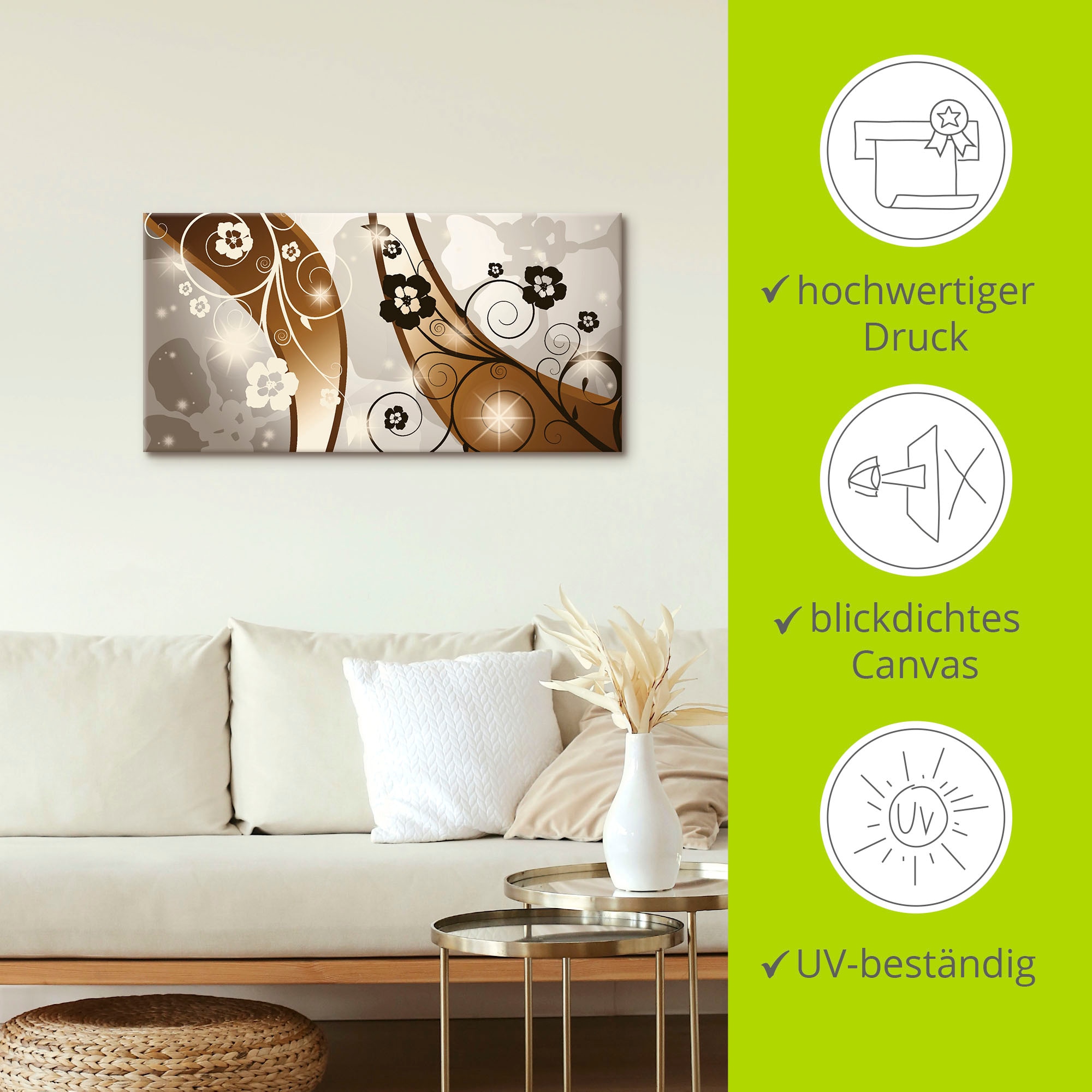 Artland Wandbild »Braune Wirbel mit Blumen«, Muster, (1 St.), als Leinwandbild, Poster in verschied. Größen