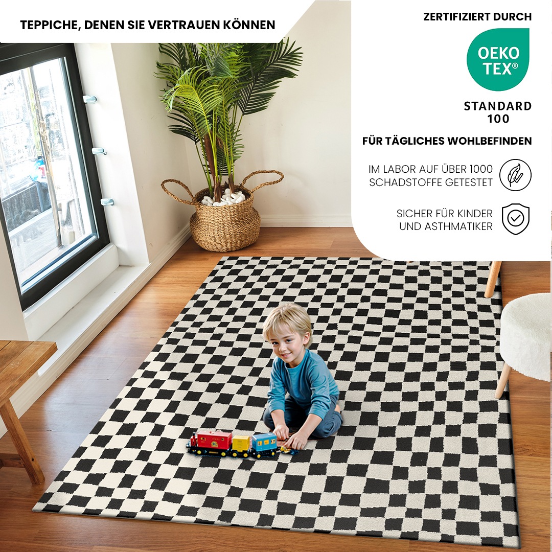 Livabliss Teppich »INCHON«, rechteckig, 14 mm Höhe, Skandinavischer Teppich mit Karomuster, Kurzflor Wohnzimmerteppich