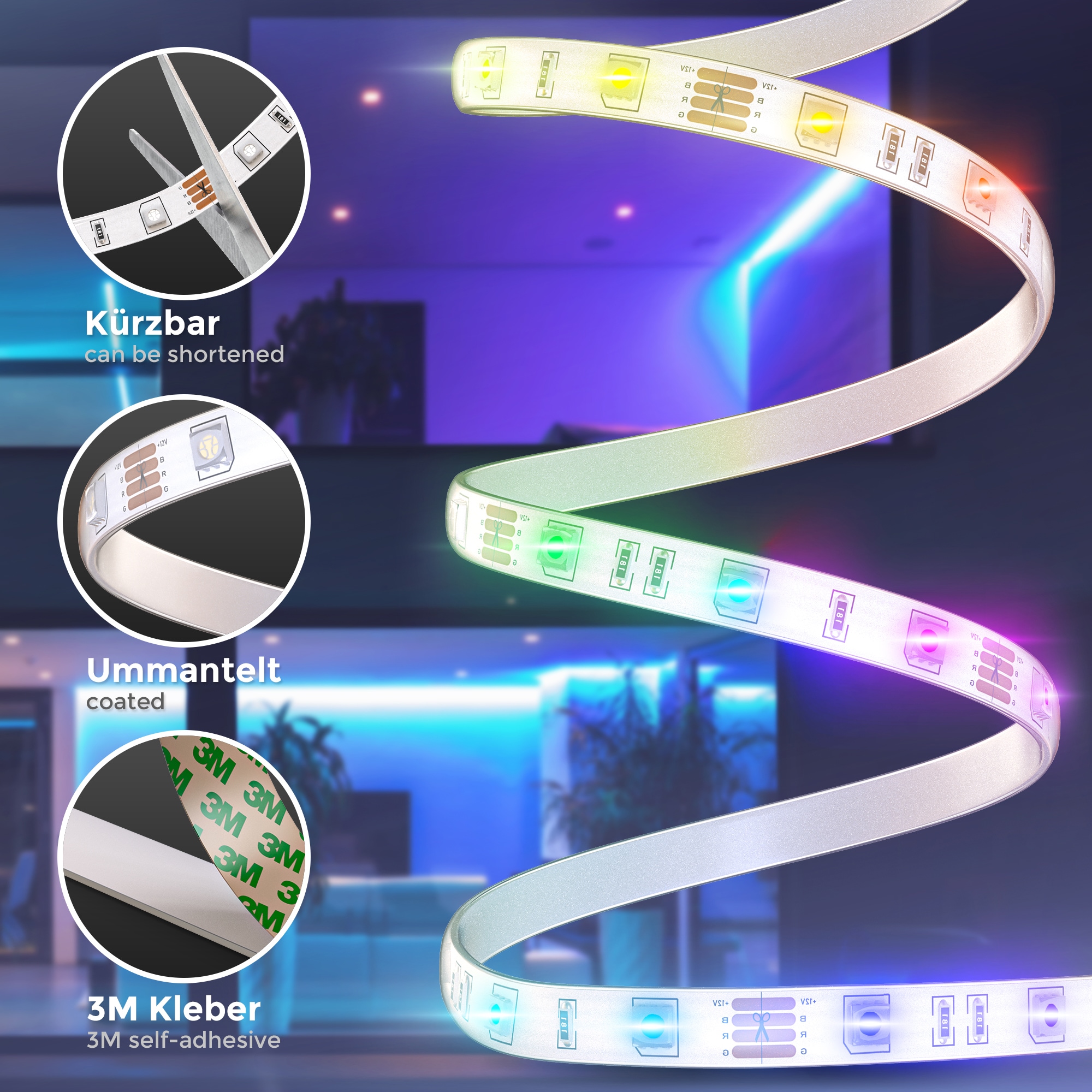 B.K.Licht LED Stripe, LED Band 3m, silikonbeschichtet, RGB, Fernbedienung,  selbstklebend bestellen