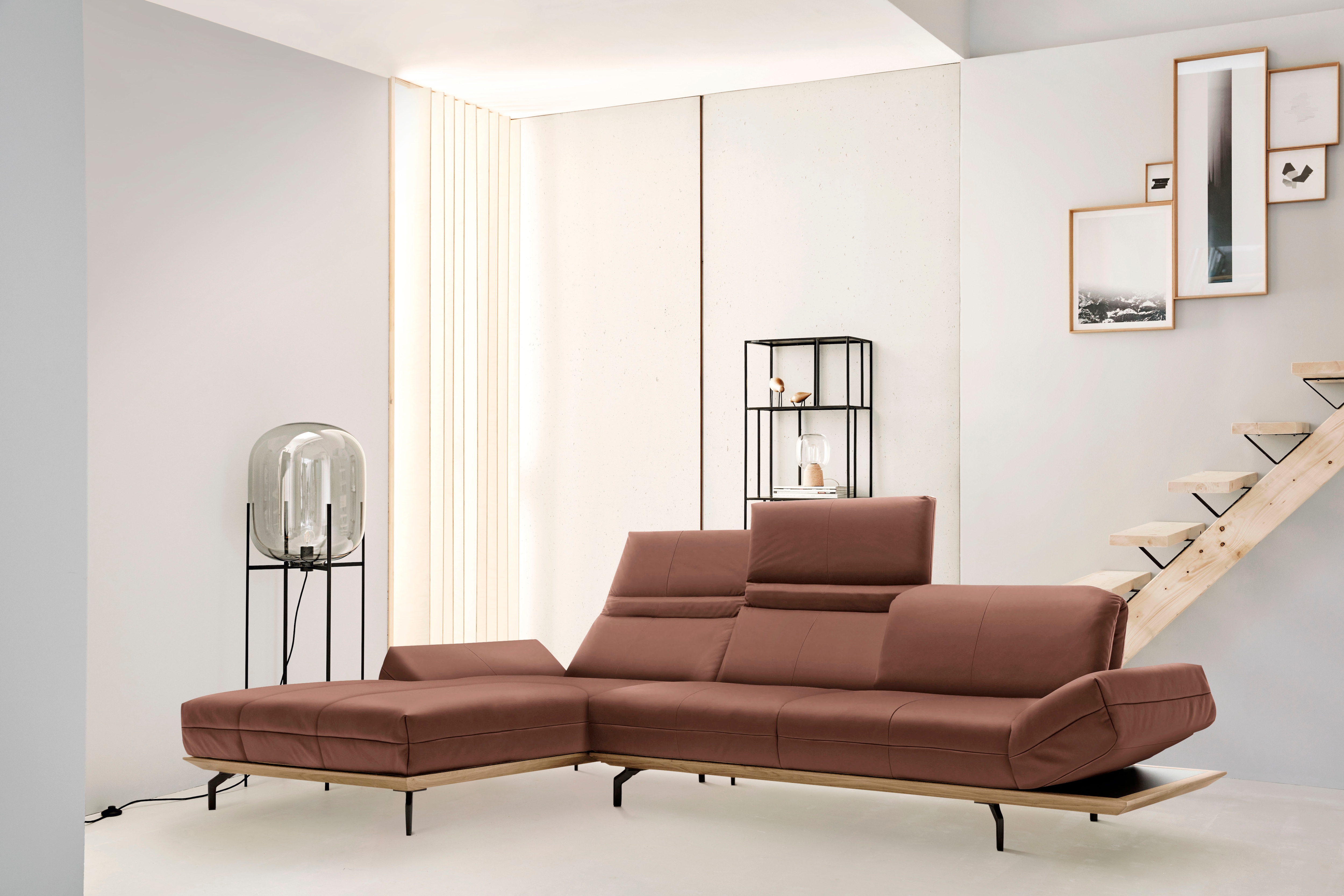 Creation BY ROLF BENZ Ecksofa "CR.420, Designecksofa, L-Form" in 2 Qualitäten, Holzrahmen in Eiche Natur oder Nußbaum, Breite 293 cm