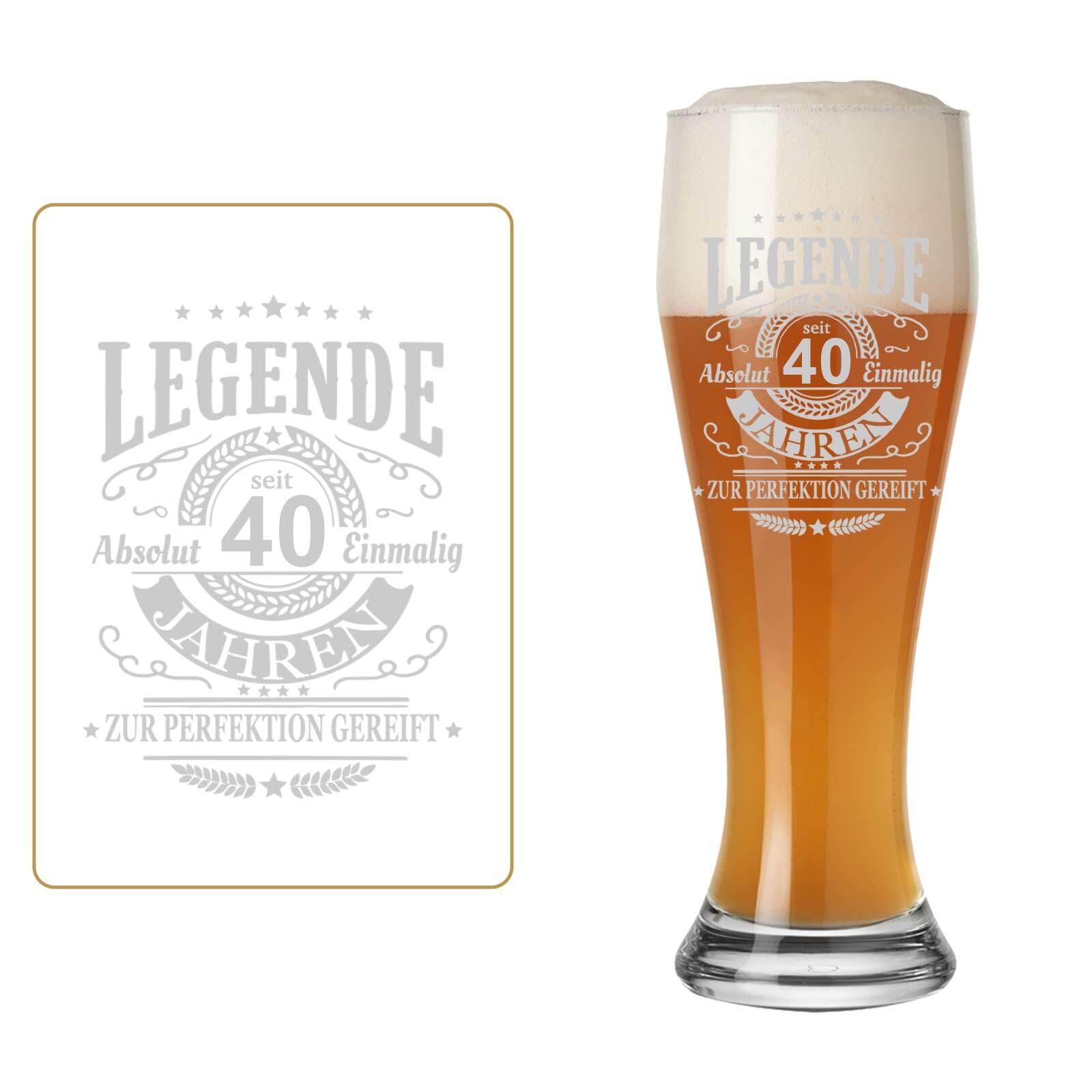 LUXENTU Bierglas "Weizenbierglas mit Gravur Legende seit 40 Jahren 0,5 l transparent", transparent, Trinkgefäße