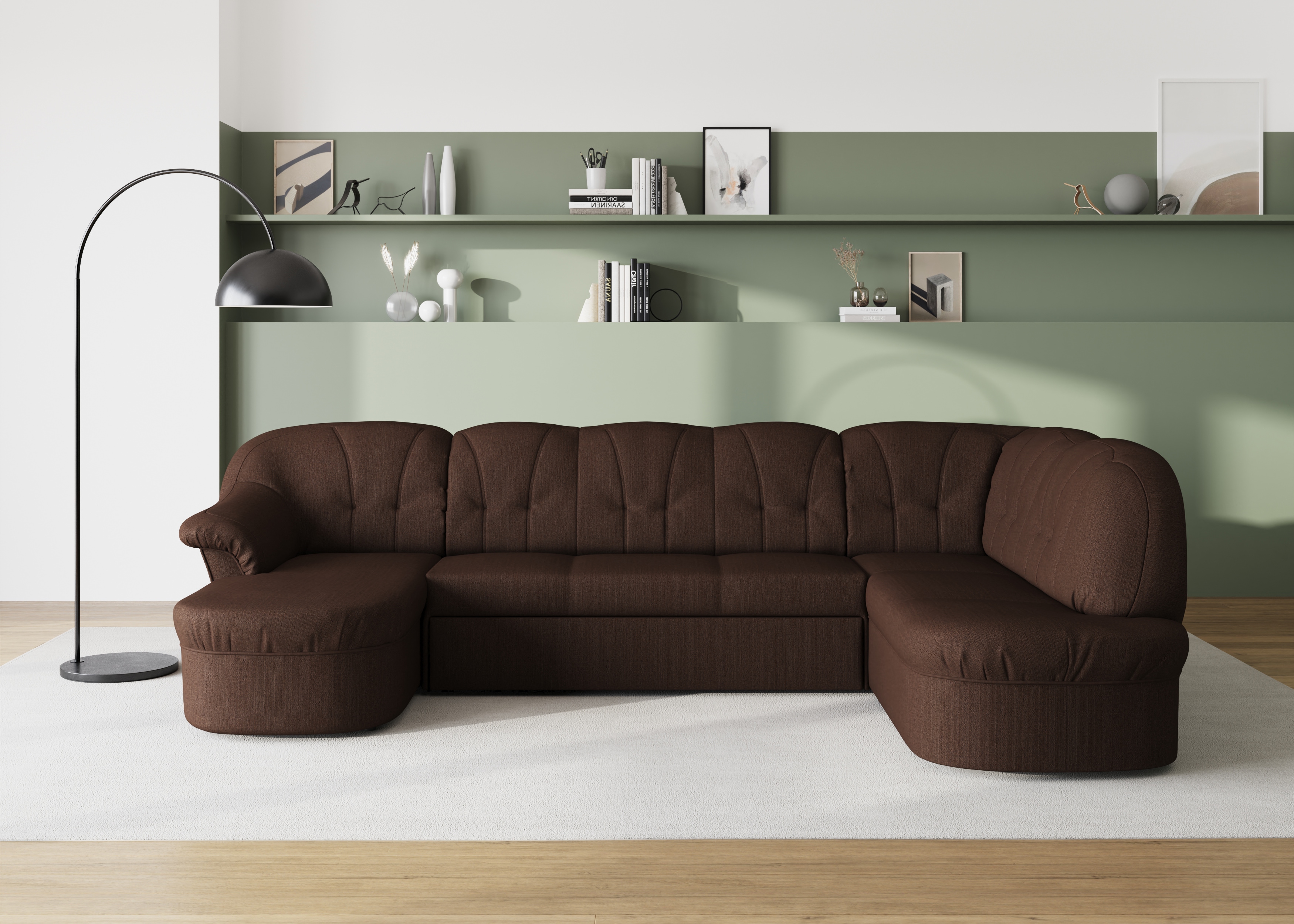 DOMO collection Wohnlandschaft "Pegnitz, zeitlos&modern, elegante Rückensteppung, Breite 292cm, U-Form" wahlweise mit Bettfunktion
