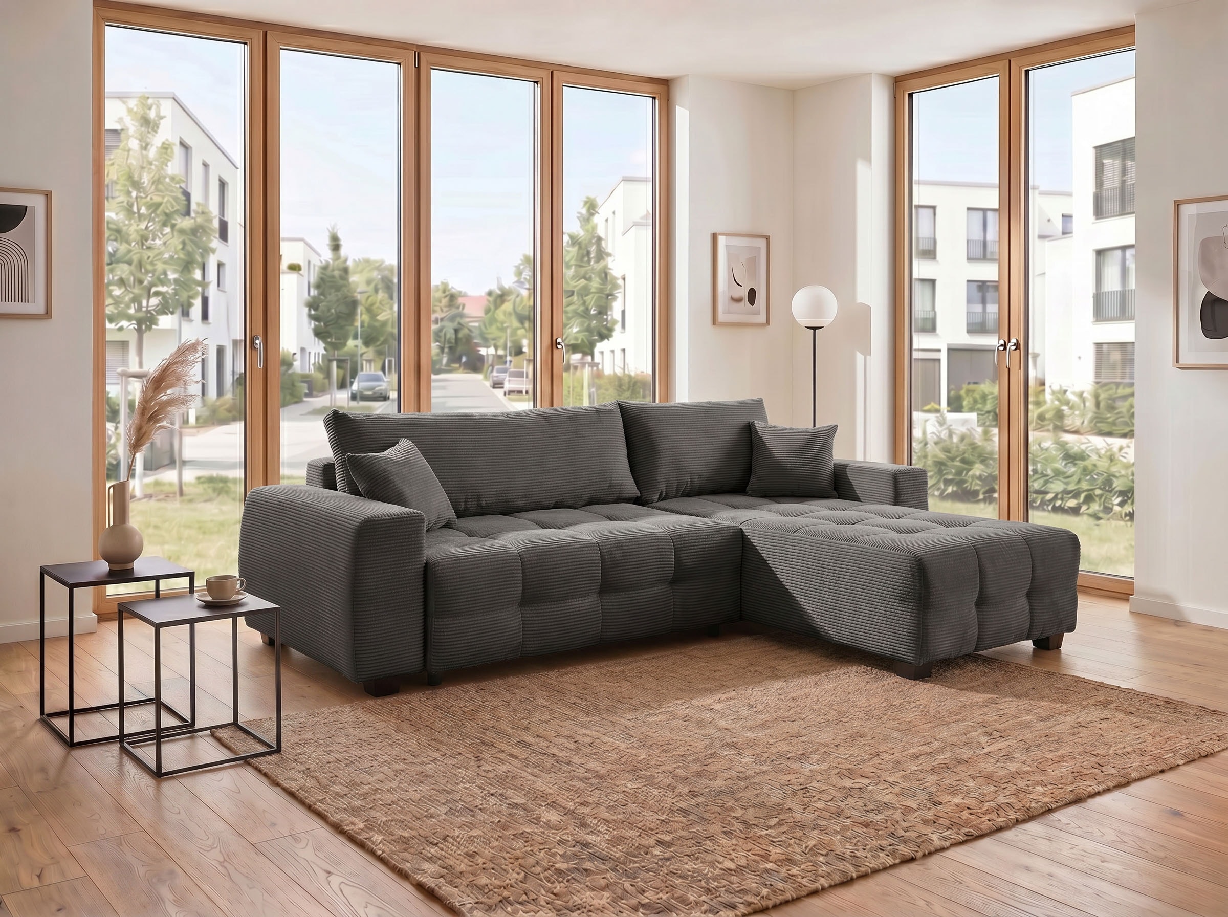 OTTO home Ecksofa "Bella Couch L-Form, B: 234 cm, Zierkissen inklusive" mit Schlaffunktion & Bettkasten, Wohnkomfort