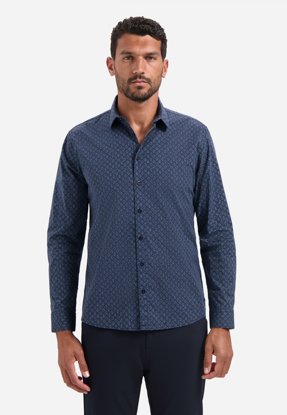 NO EXCESS Langarmhemd "No Excess Stretchhemd mit Print Shirt Strech Allover günstig online kaufen