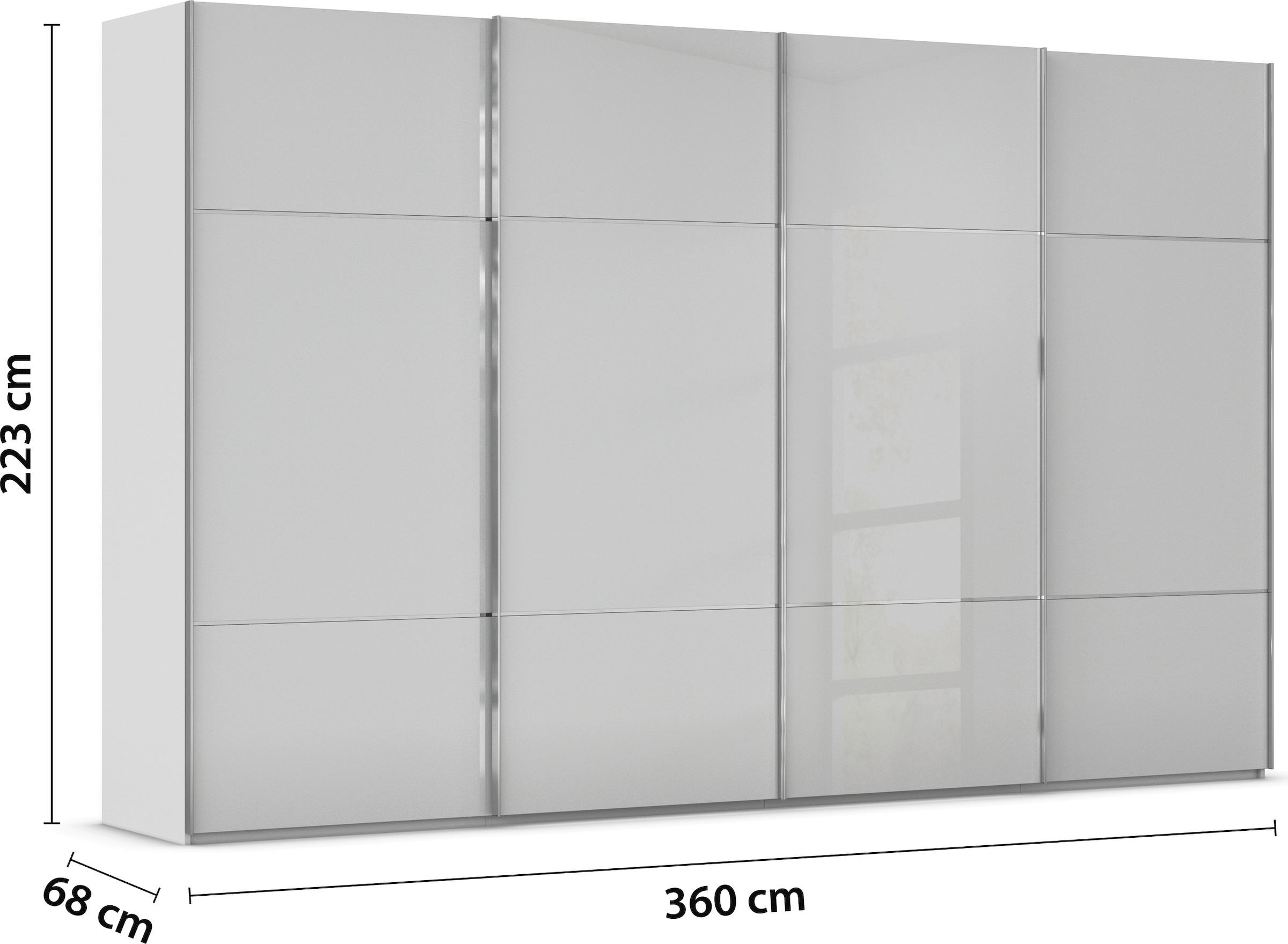 rauch Schwebetürenschrank »Kleiderschrank Schrank Garderobe Schlafzimmerschrank SCALE-TRIO«, edle dreigeteilte Front mit 2 Zierleisten Glasfront MADE IN GERMANY