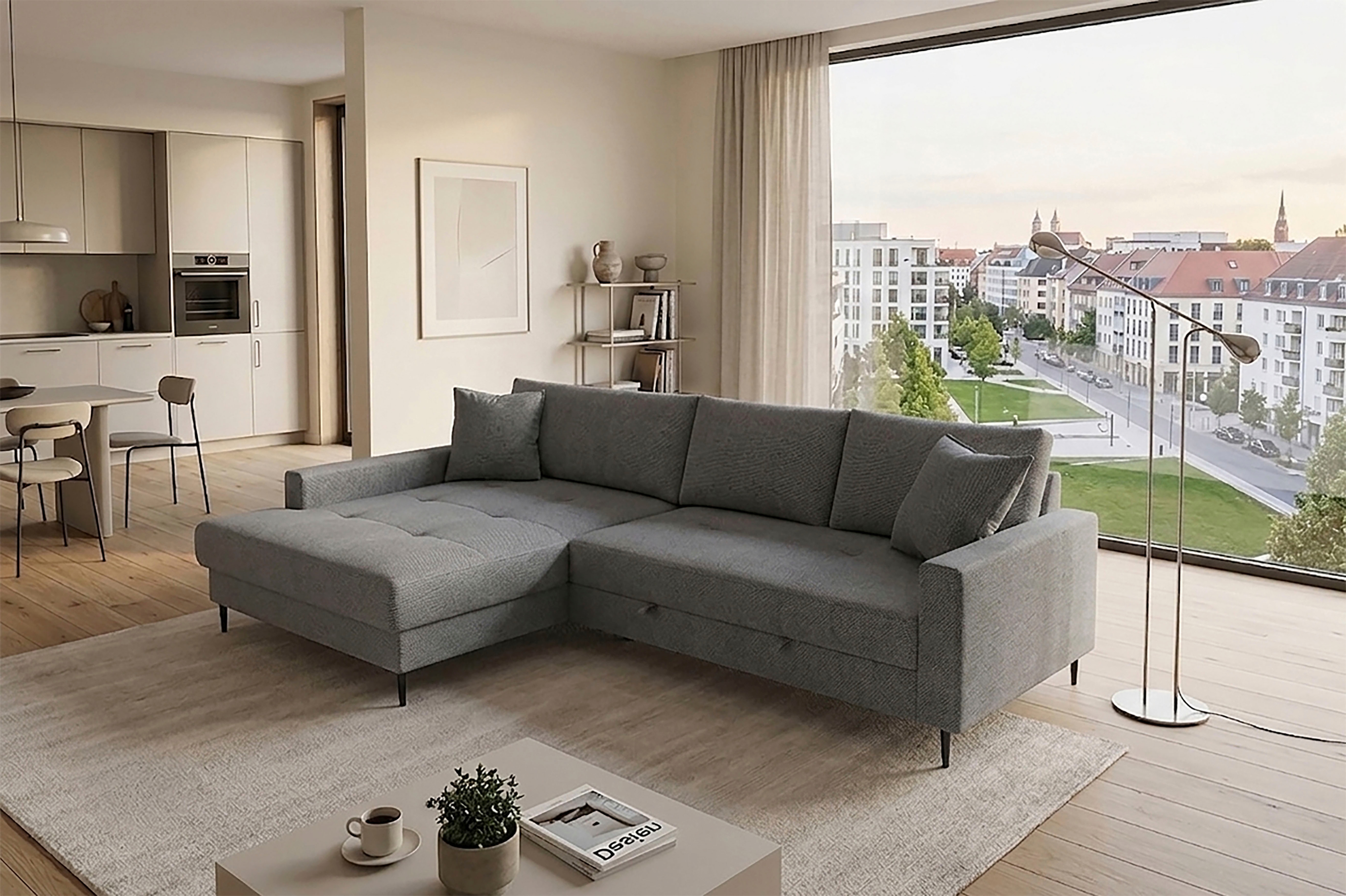 Trends by HG Ecksofa "Summer L-Form, B: 284 cm, Schlaffunktion, 2 Zierkissen" optional mit Kopfstützen, Wellenfederung, frei stellbar