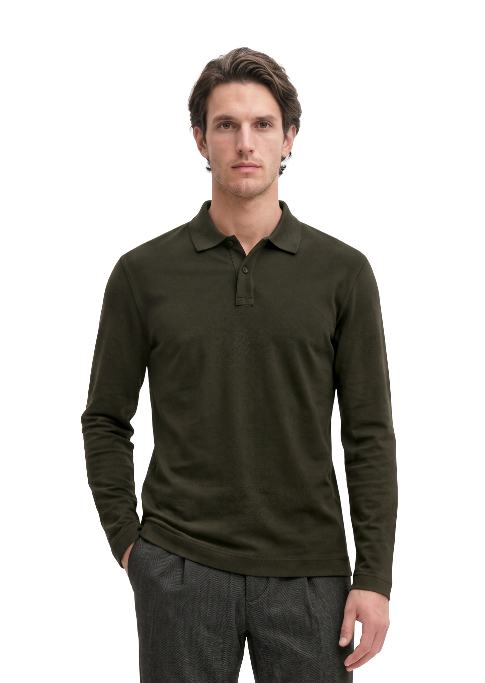 Marc OPolo Langarm-Poloshirt "aus reiner Bio-Baumwolle"