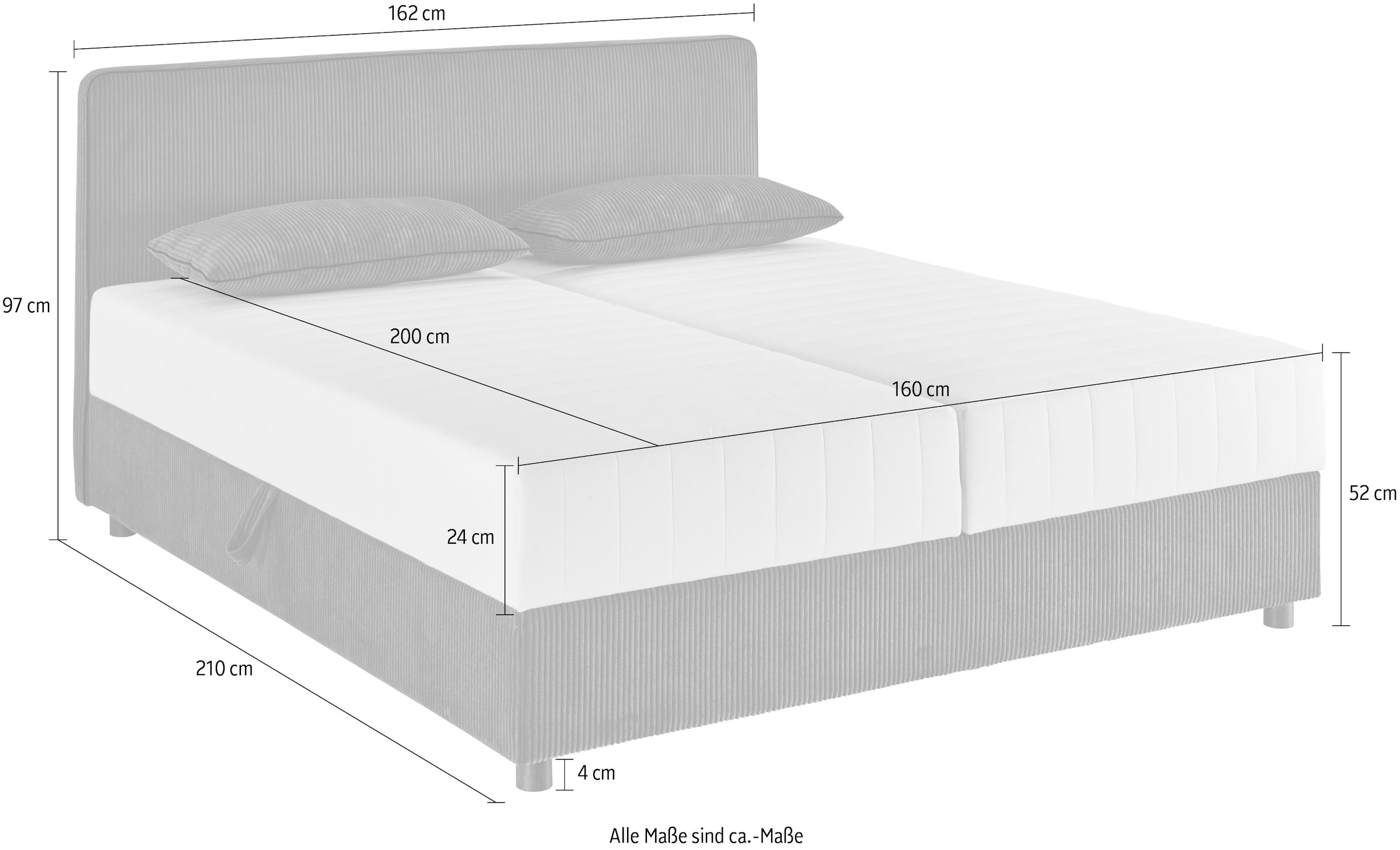 ATLANTIC home collection Bett »Corinna«, Boxbett inkl. Stauraum, Cord, erhältlich in unterschiedlichen Breiten