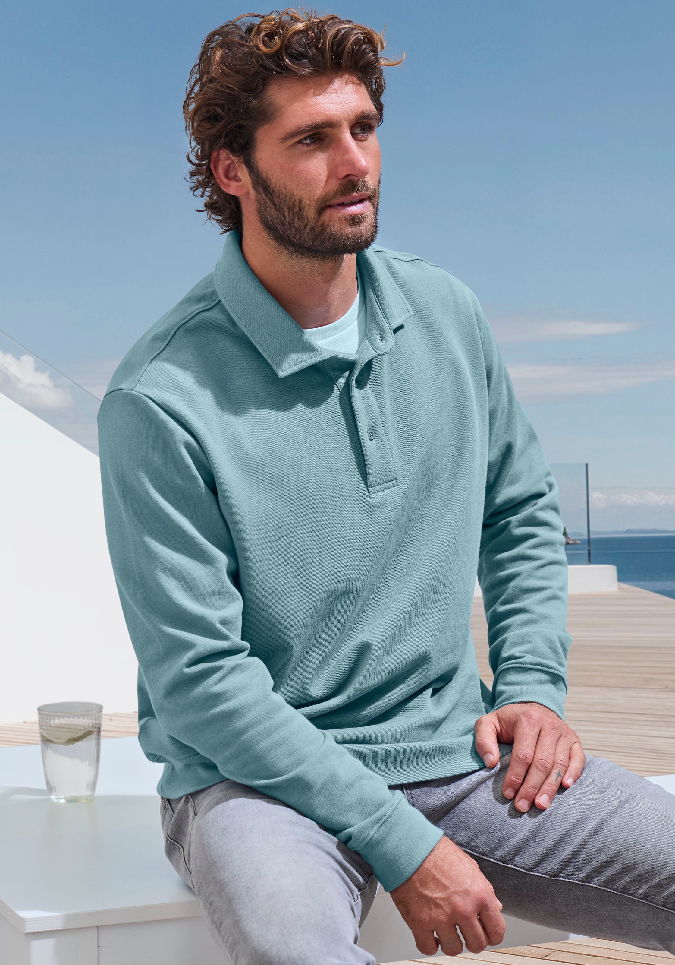 John Devin Sweatshirt, Langarm, Pullover mit Polokragen, Baumwolle