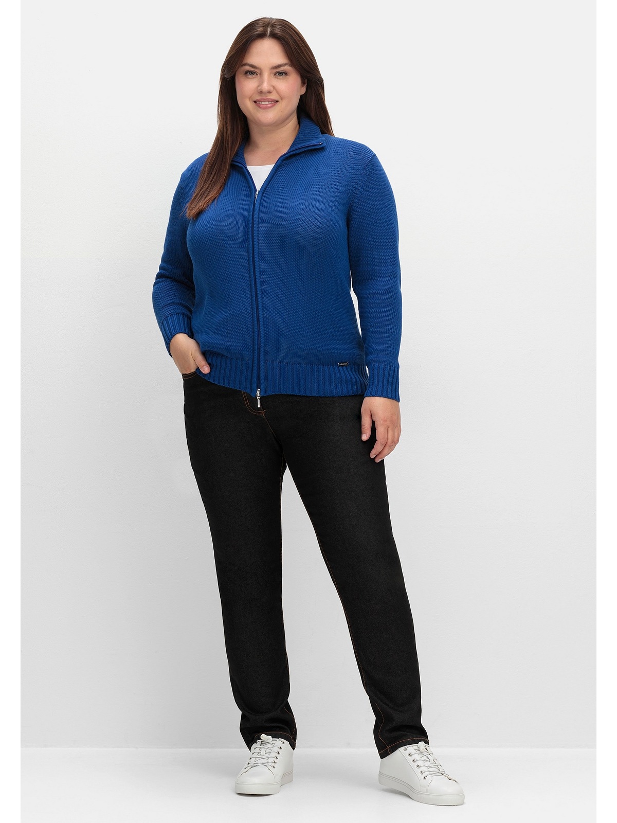 Sheego Strickjacke »Große Größen«, mit Troyerkragen und 2-Wege-Zipper