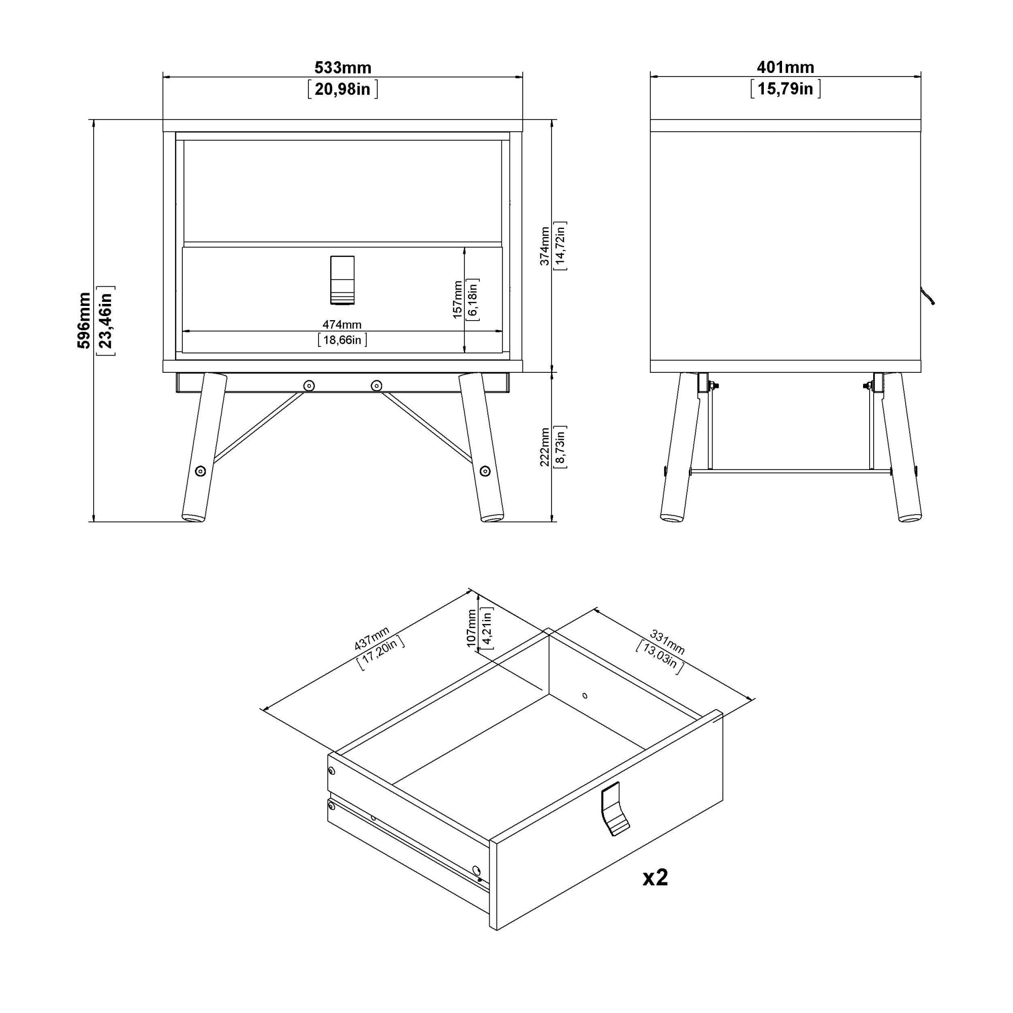 andas Nachttisch »RY«, Breite/Höhe 53/60 cm, 1 offenes Fach, 1 Schublade