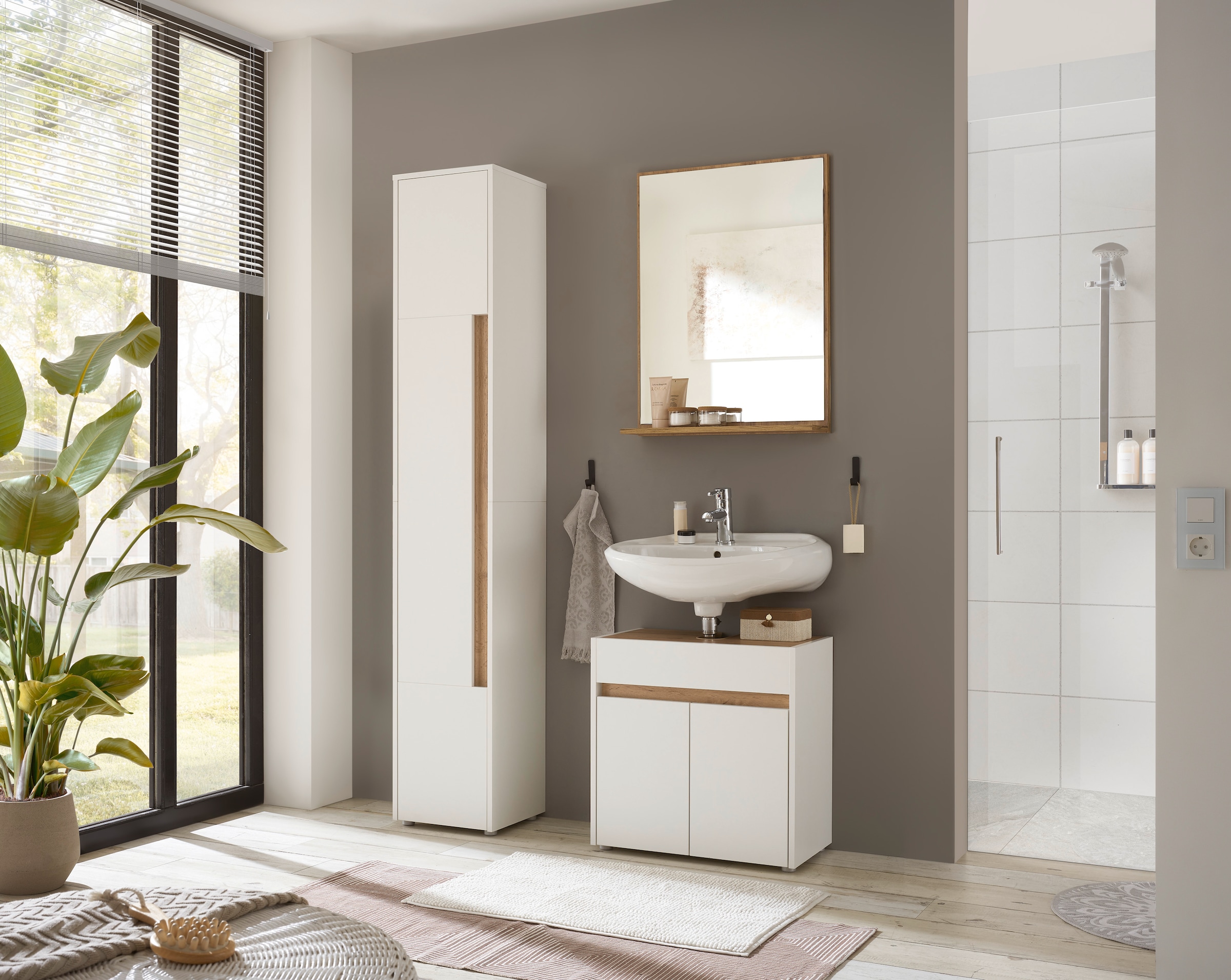 INOSIGN Hochschrank »CITY/GIRON, Badschrank mit Griffmulde, Schrank in zeitlosem Design«, in den Farben Weiß und Anthrazit verfügbar, viel Stauraum