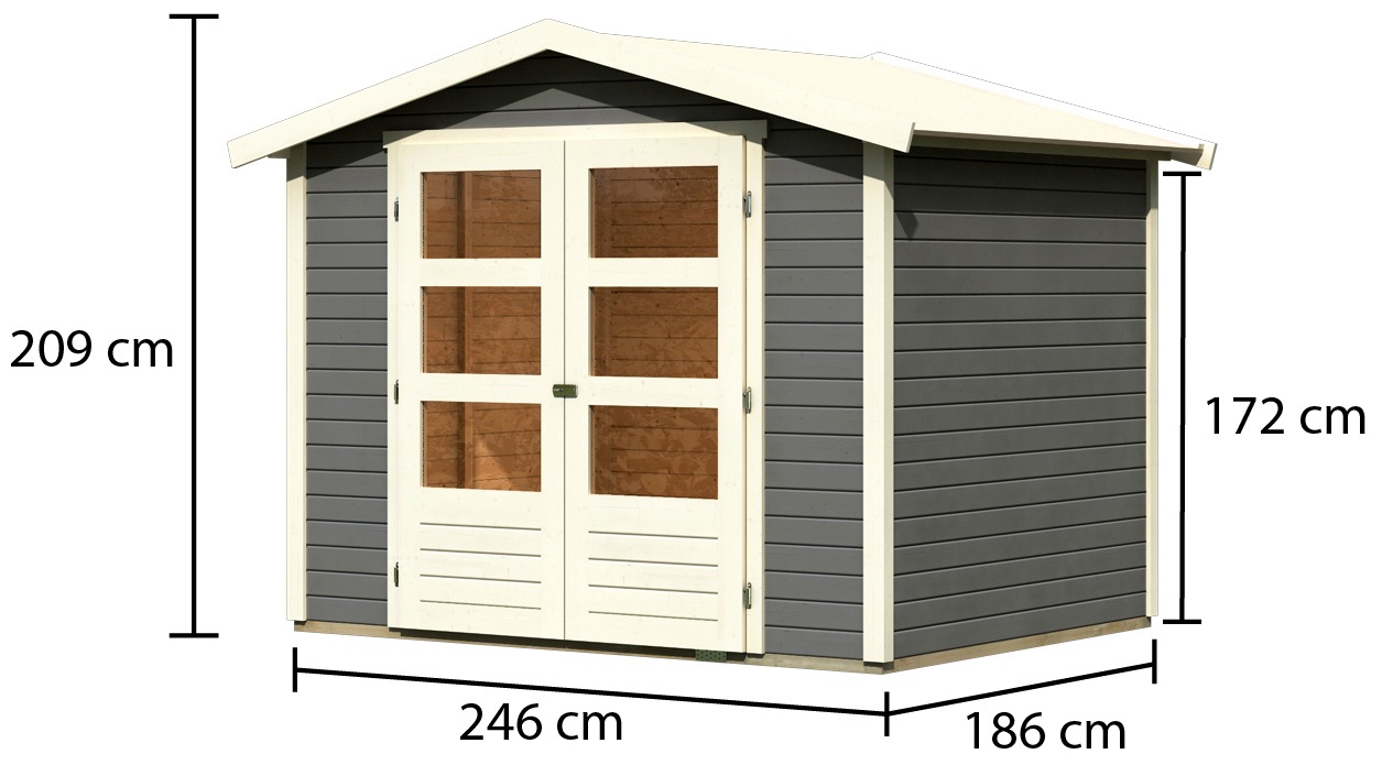 Karibu Gartenhaus »Amberg 3«, (Set), anthrazit, naturbelassen oder terragrau
