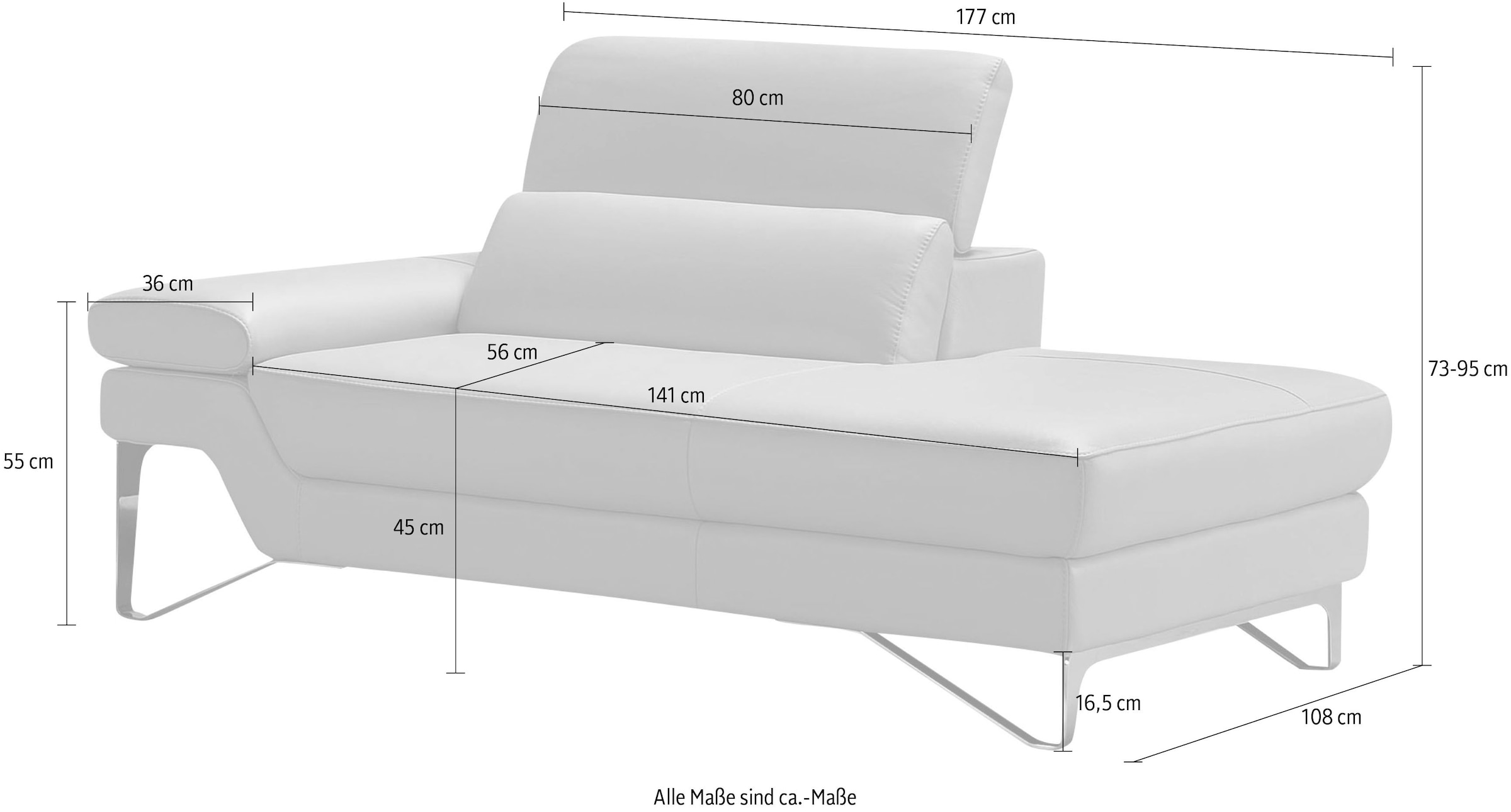 Egoitaliano Ottomane »Princess, elegantes Designsofa mit erstklassigem Sitzkomfort,«, inkl. verstellbarem Kopfteil und edle Designmetallfüße
