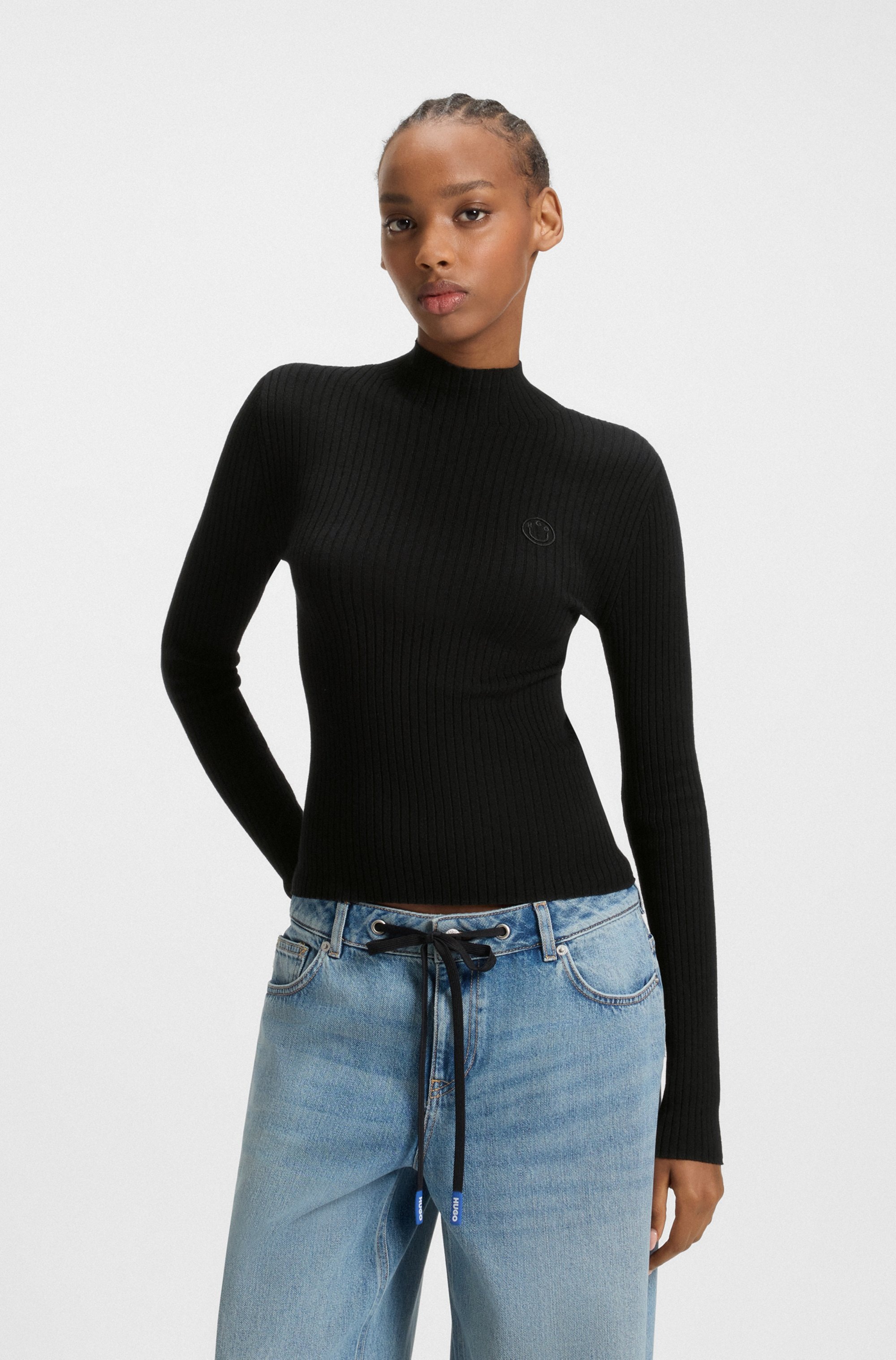 HUGO Blue Stehkragenpullover "Sarmie", mit Label-Stitching günstig online kaufen
