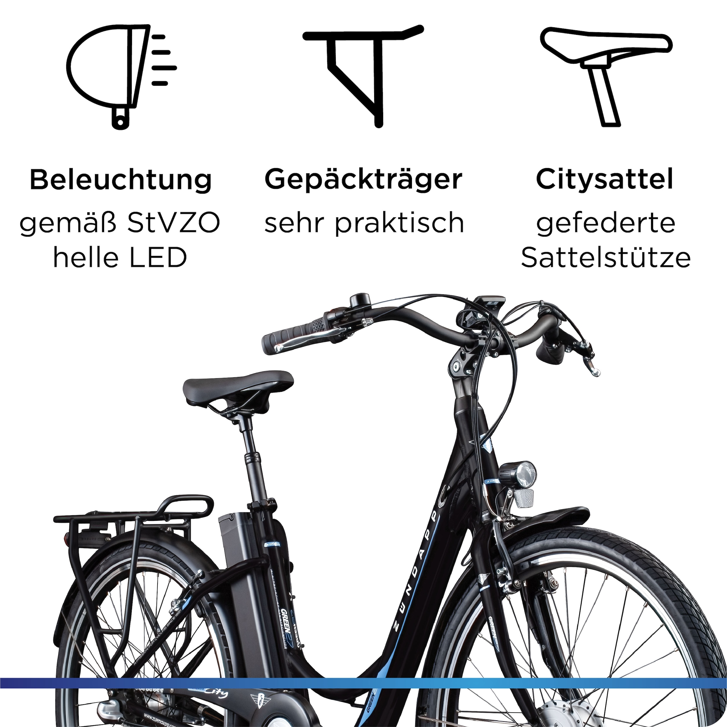 Zündapp »Green 2.7« 3 Gang Shimano Nexus Schaltwerk Nabenschaltung Frontmotor 250 W Pedelec, Elektrofahrrad für Damen u. Herren