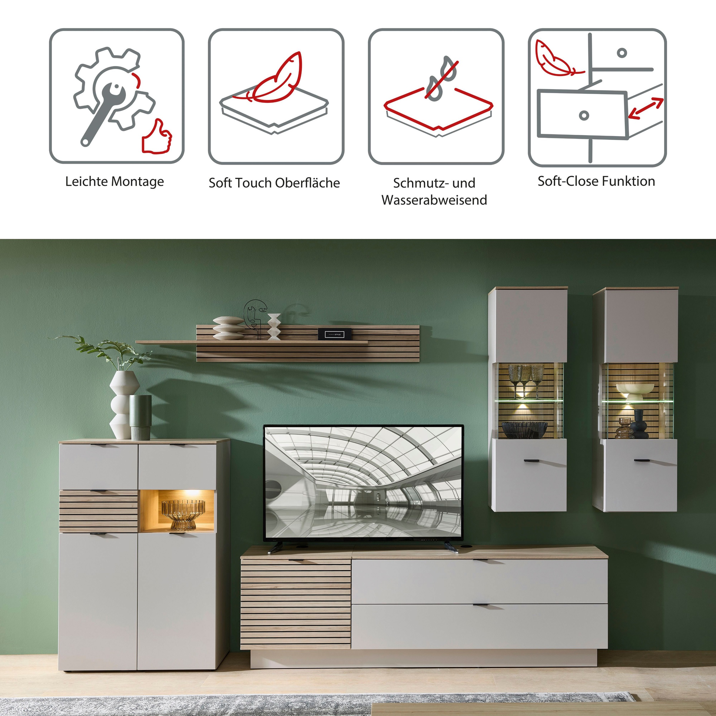 Innostyle Wohnwand "Ina Wohnwand, 340x200x44 cm (B/H/T)" 6 Stk. tlg. günstig online kaufen